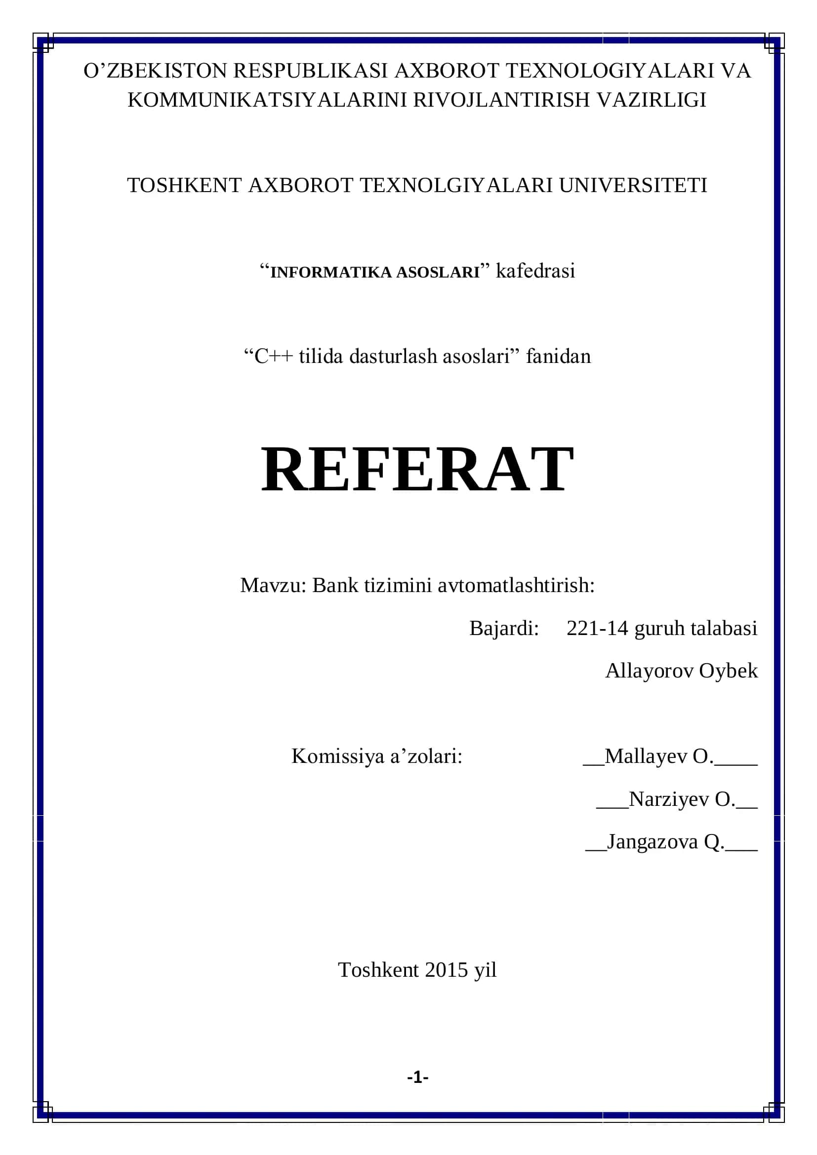 Bank tizimini avtomatlashtirish 1