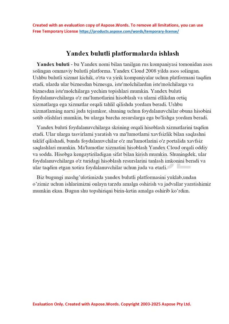 Yandex bulutli platformalarda ishlash 1