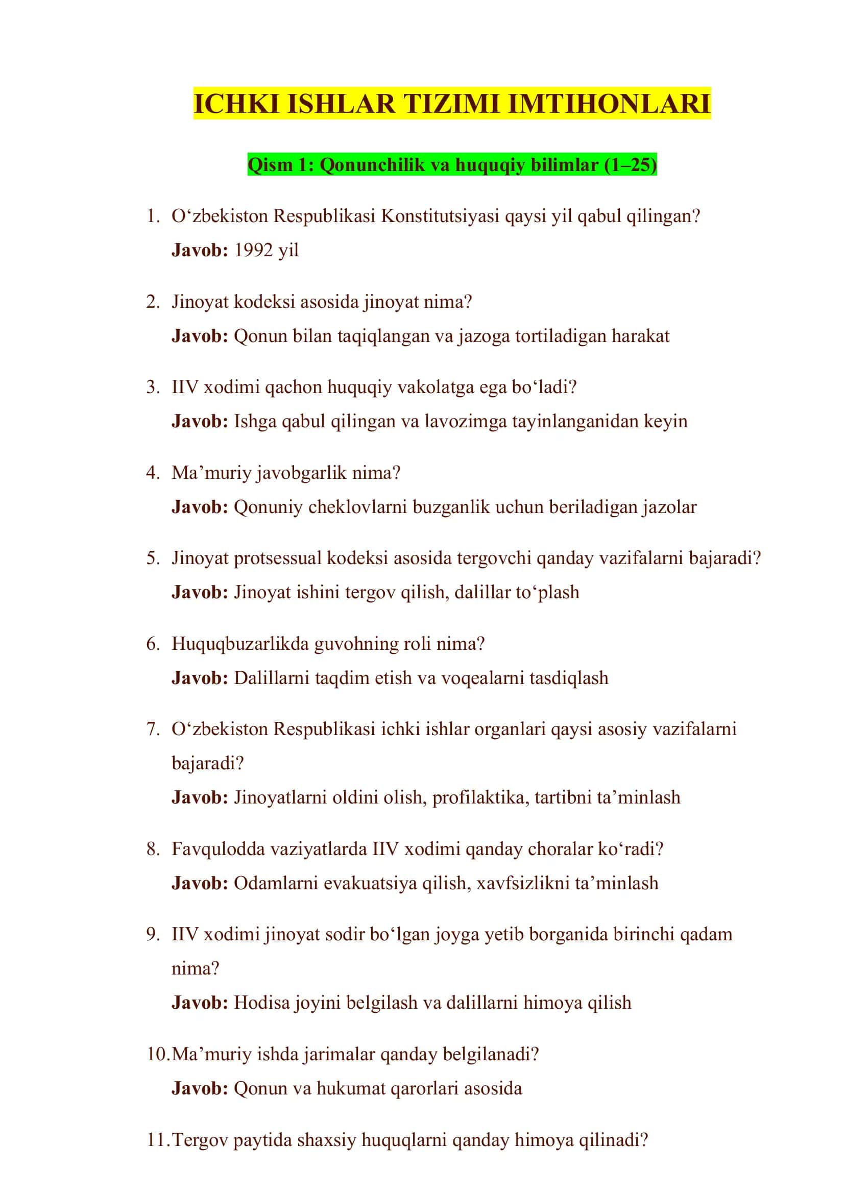 ICHKI ISHLAR TIZIMI IMTIHONLARI 1