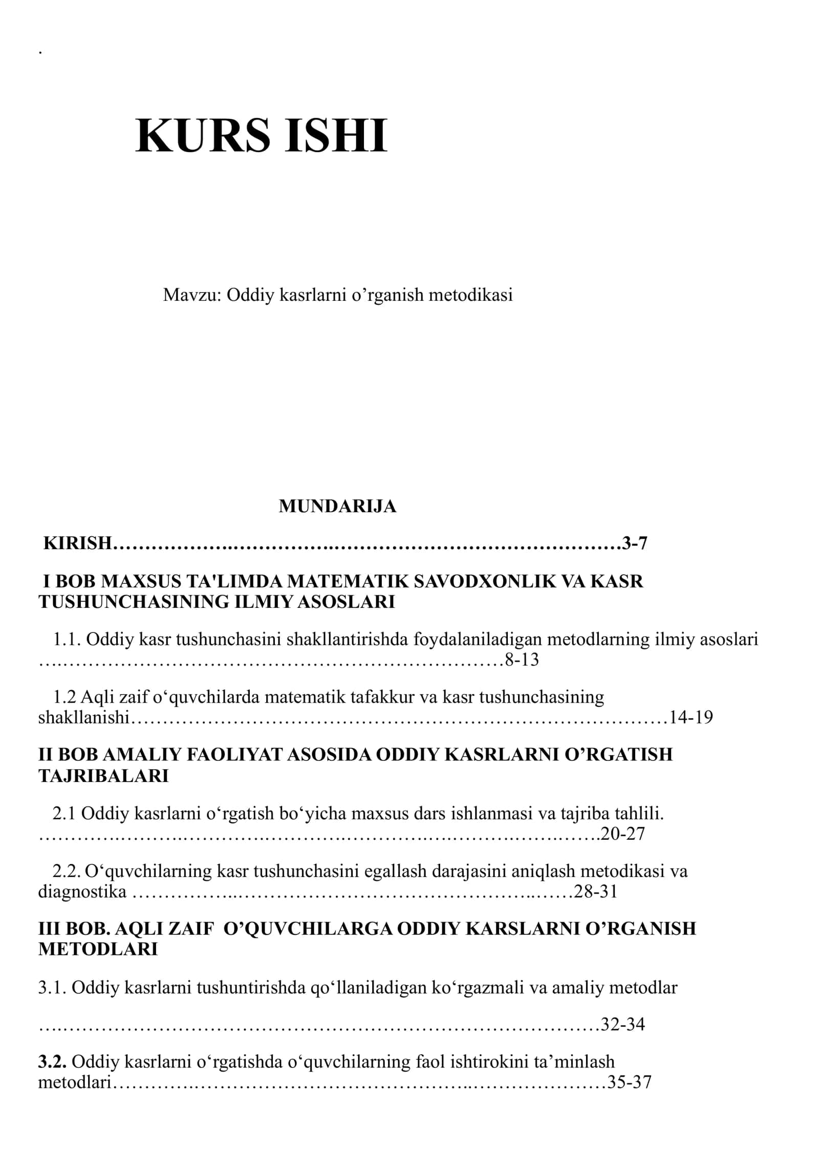 Oddiy kasrlarni o’rganish metodikasi 1