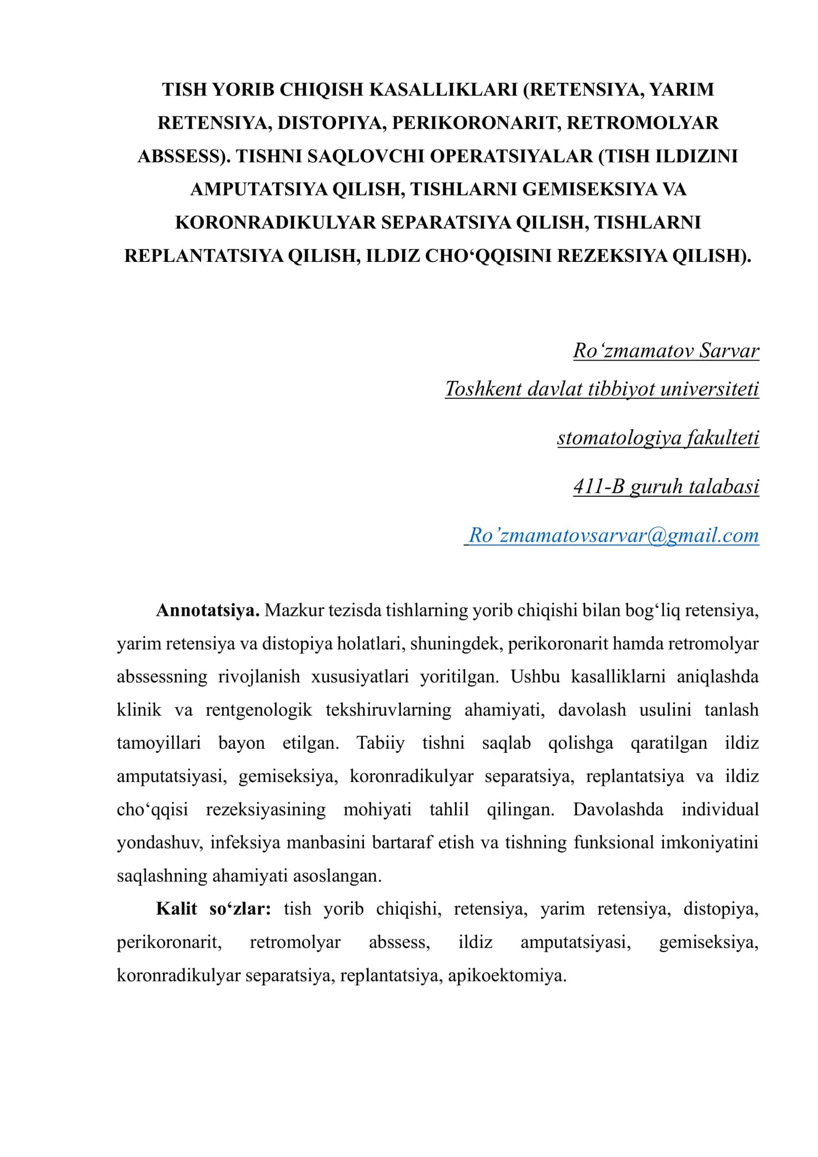TISH YORIB CHIQISH KASALLIKLARI 1