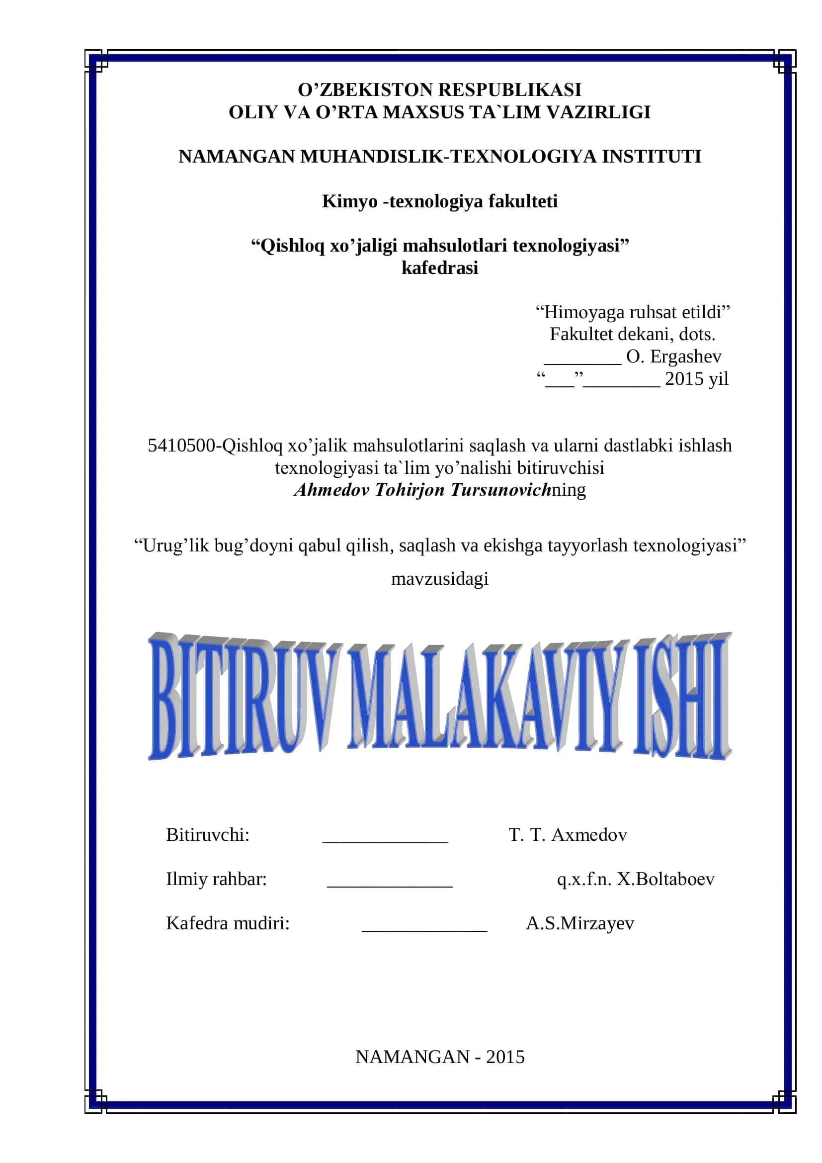 Qishloq xo’jaligi mahsulotlari texnologiyasi 1