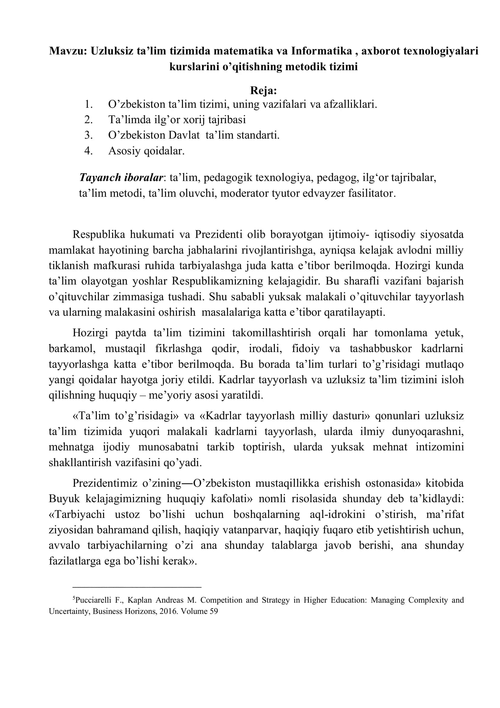 Uzluksiz ta’lim tizimida matematika va Informatika, axborot texnologiyalari kurslarini o’qitishning metodik tizimi 1