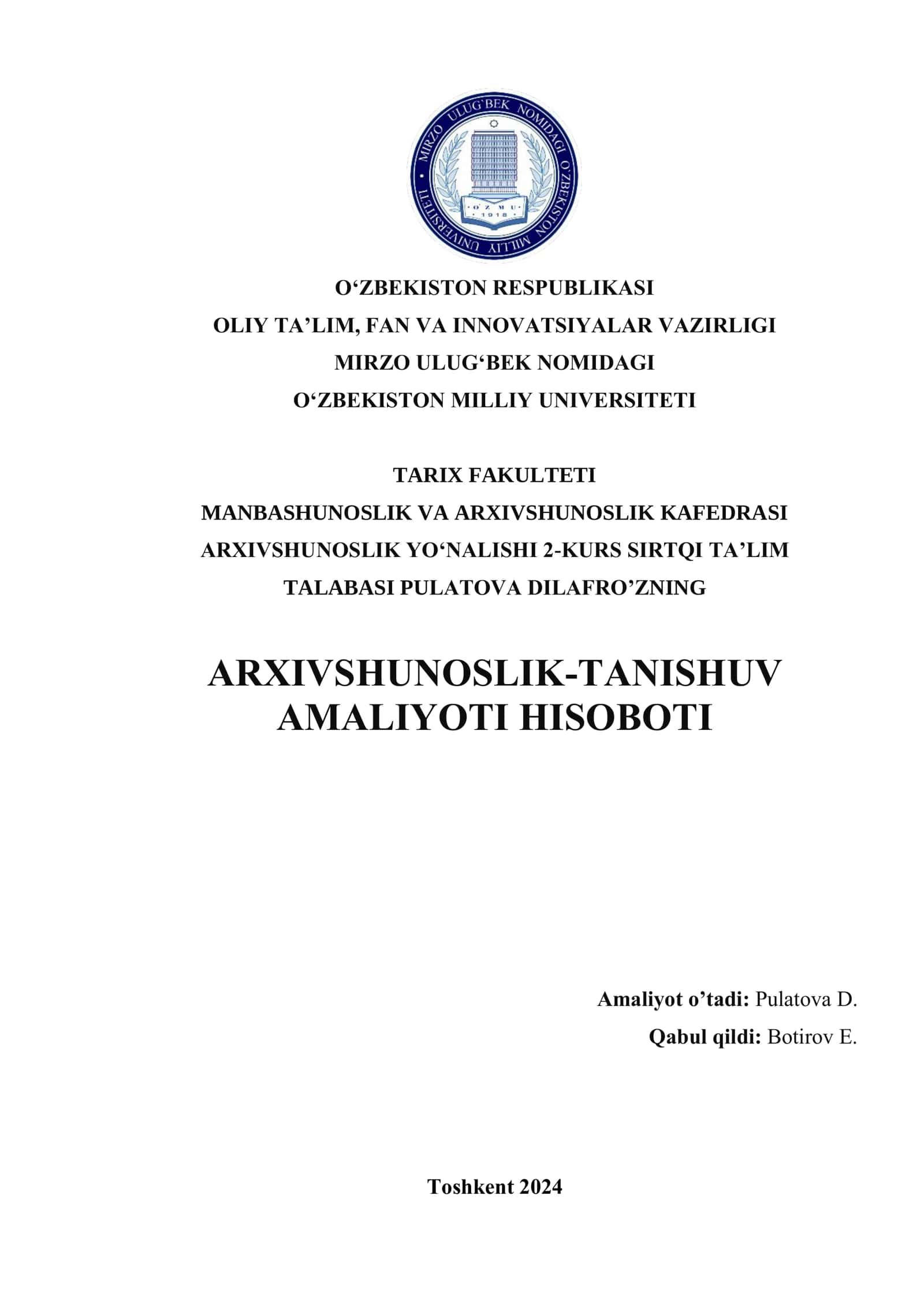 ARXIVSHUNOSLIK-TANISHUV AMALIYOTI HISOBOTI 1