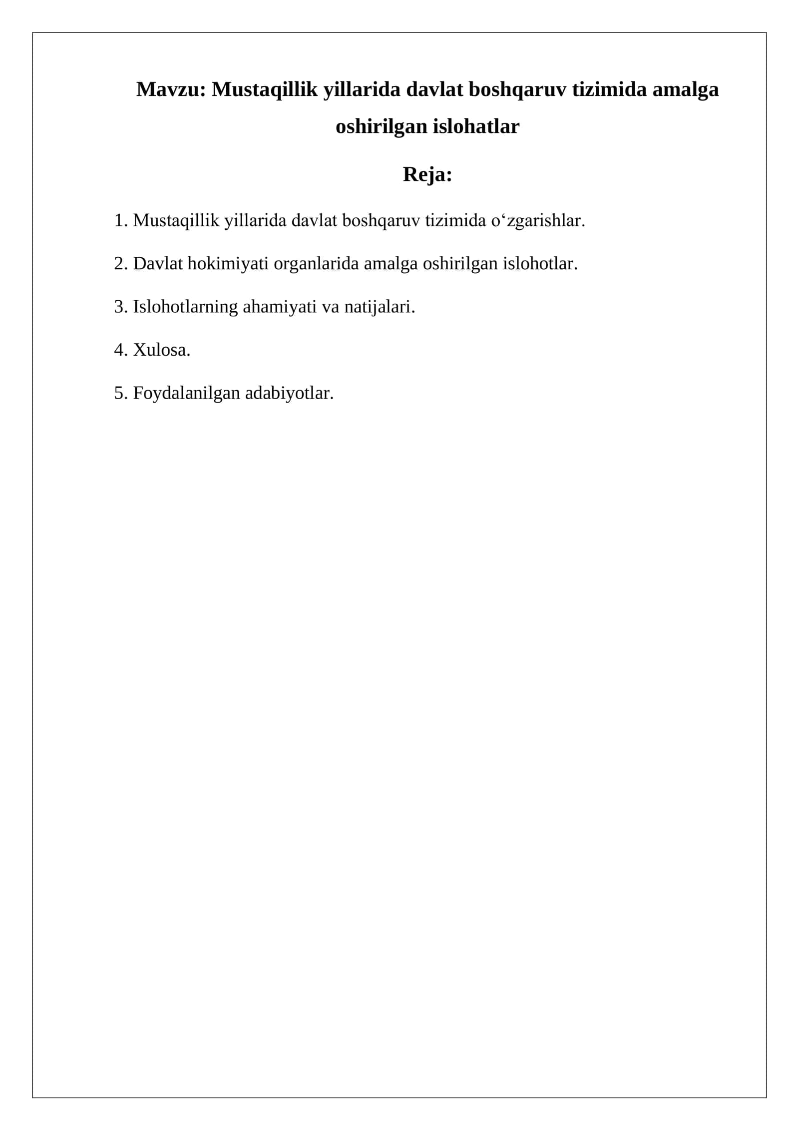 Mustaqillik yillarida davlat boshqaruv tizimida amalga oshirilgan islohatlar 1
