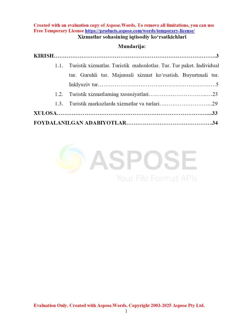 Xizmatlar sohasining iqtisodiy ko‘rsatkichlari 1