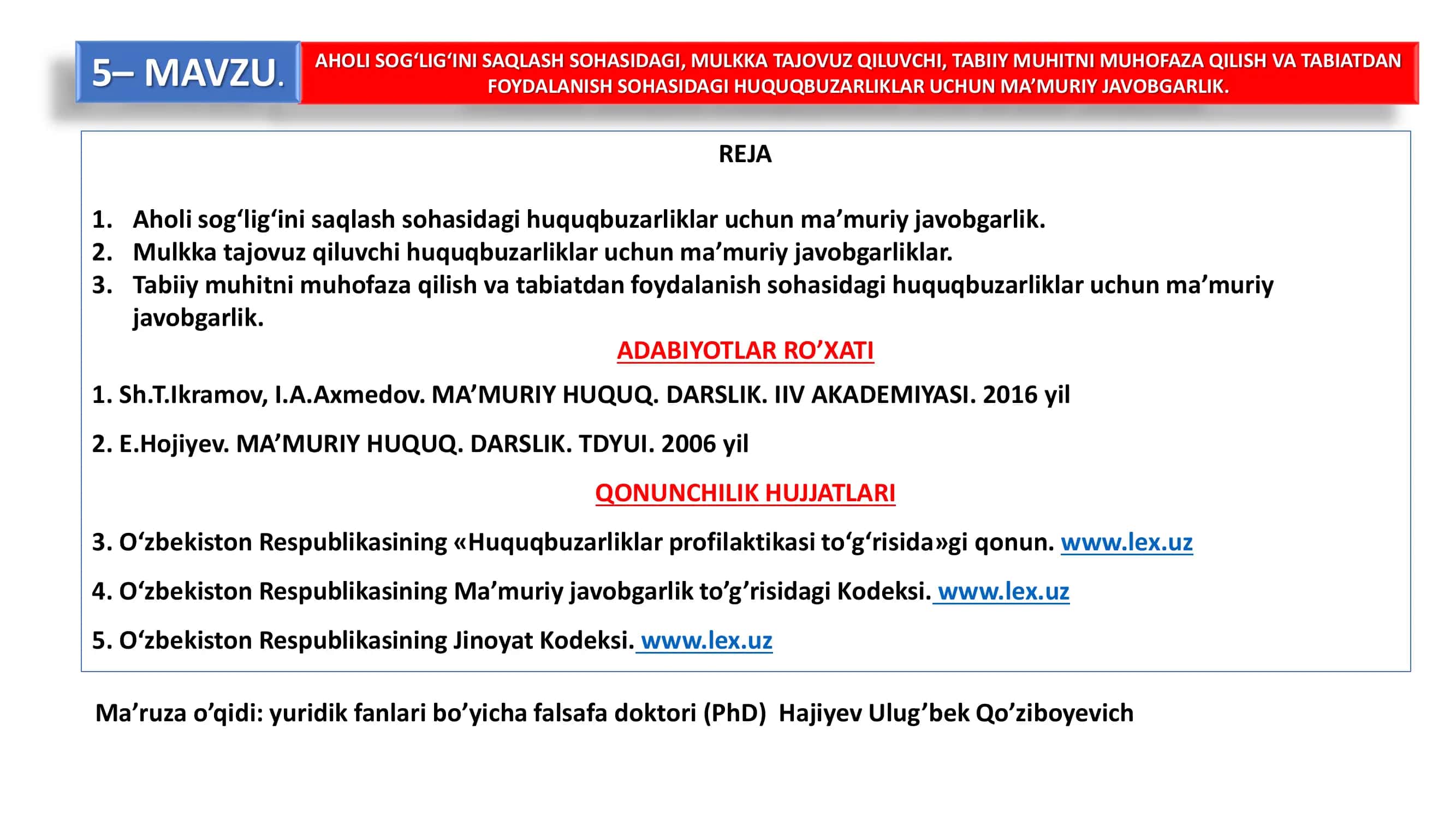 Aholi sog‘lig‘ini saqlash sohasidagi huquqbuzarliklar uchun ma’muriy javobgarlik 1