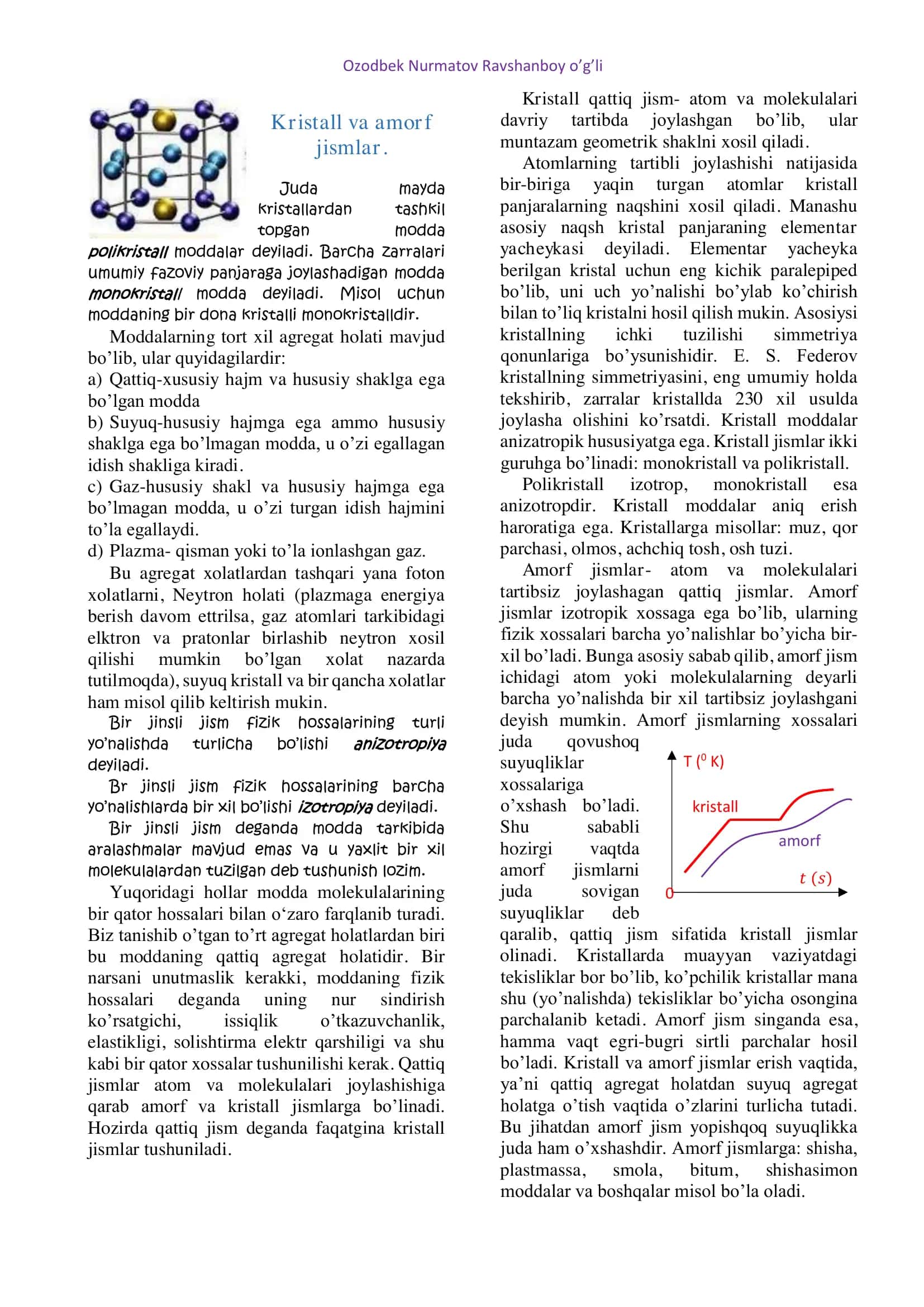 Kristall va amorf jismlar. issiqlikdan kengayish 1