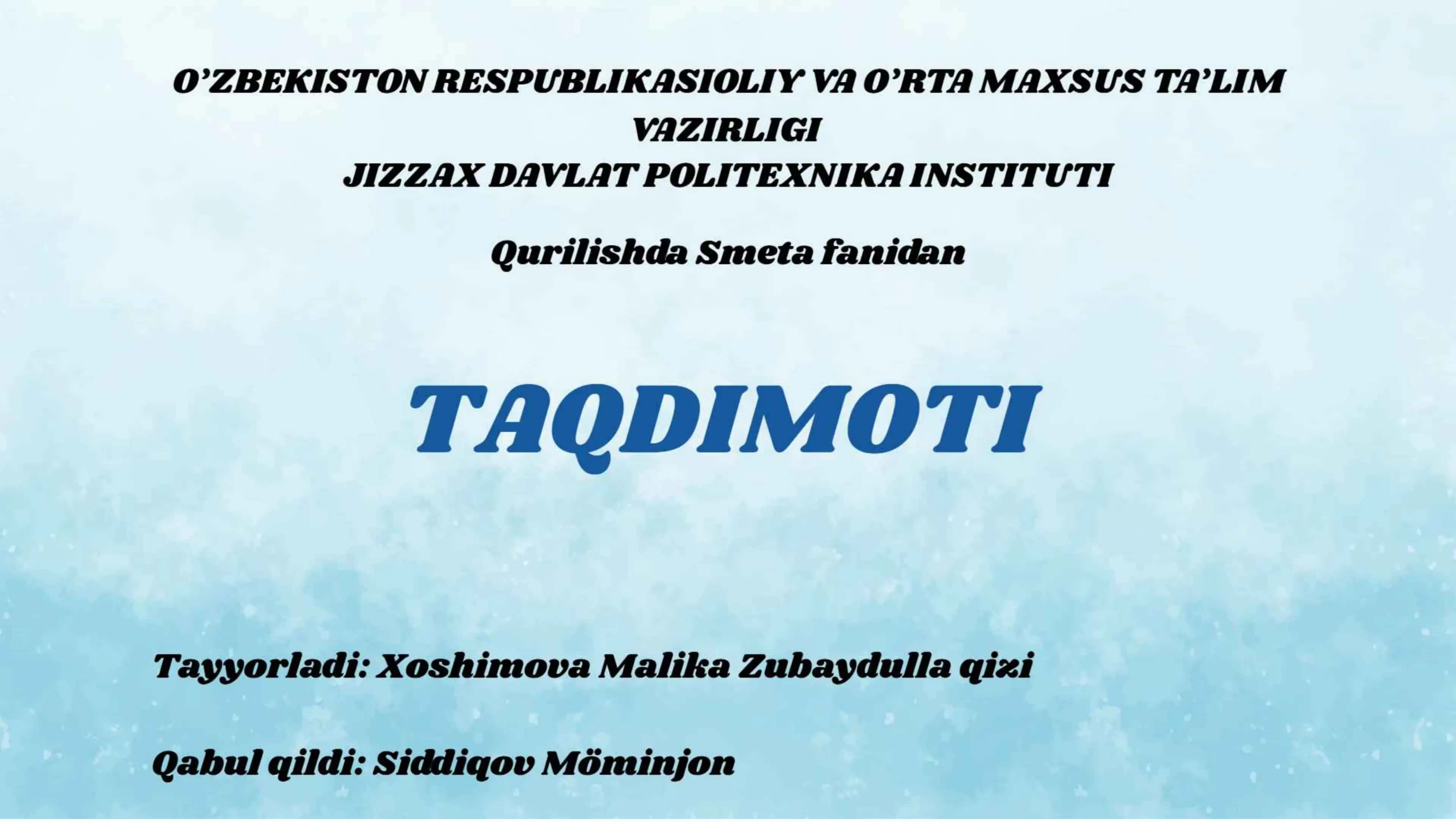 OB'EKT QURILISHI QIYMATINI 1