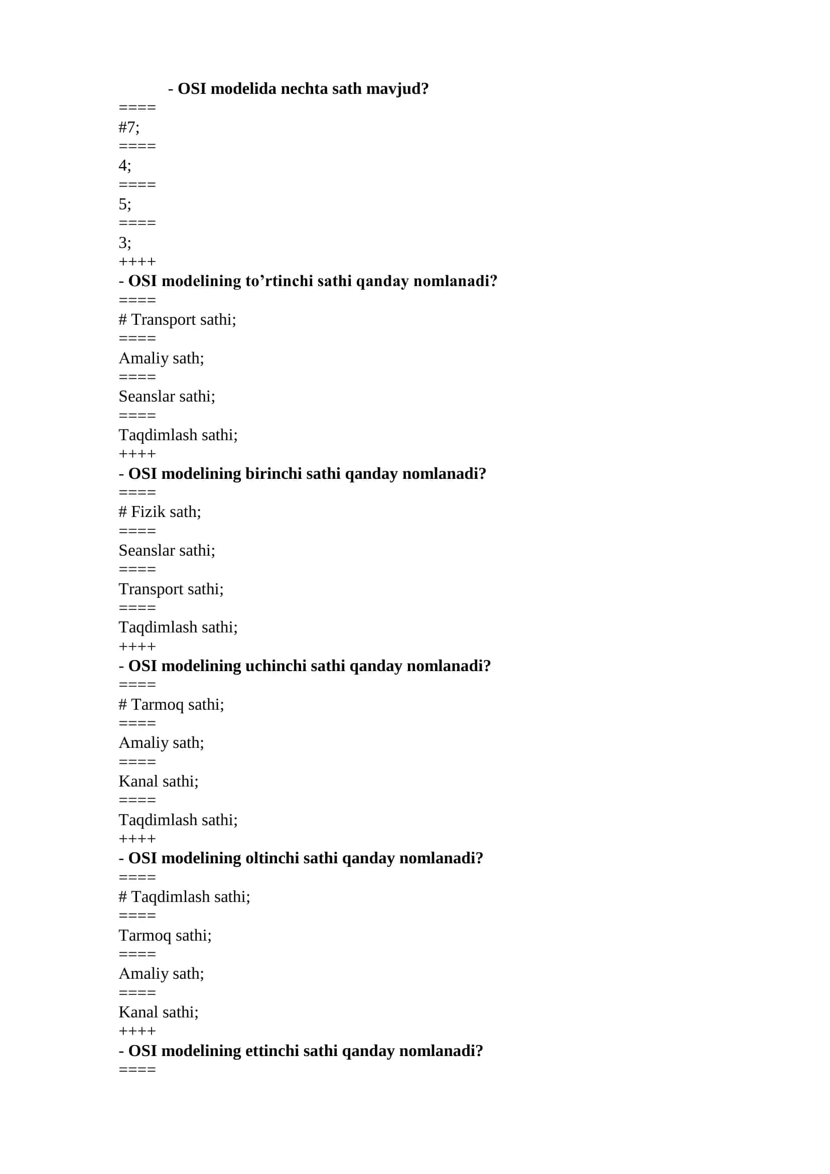 Multimedia aloqa tarmoqlari test savollari javoblari 1
