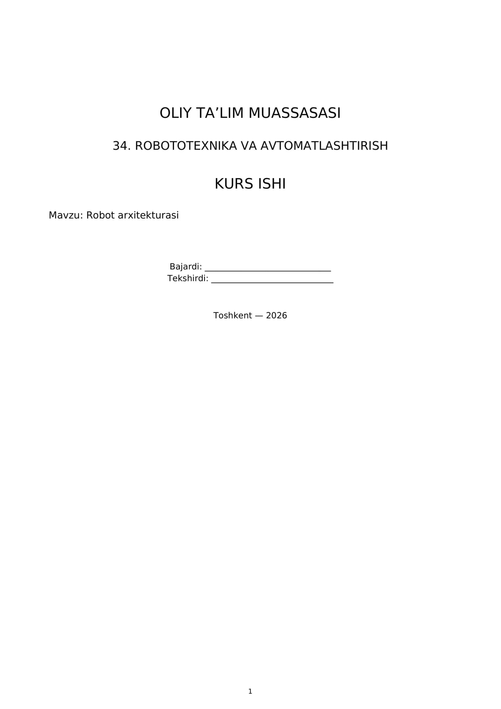 Robototexnika va Avtomatlashtirish Kurs Ishi 1