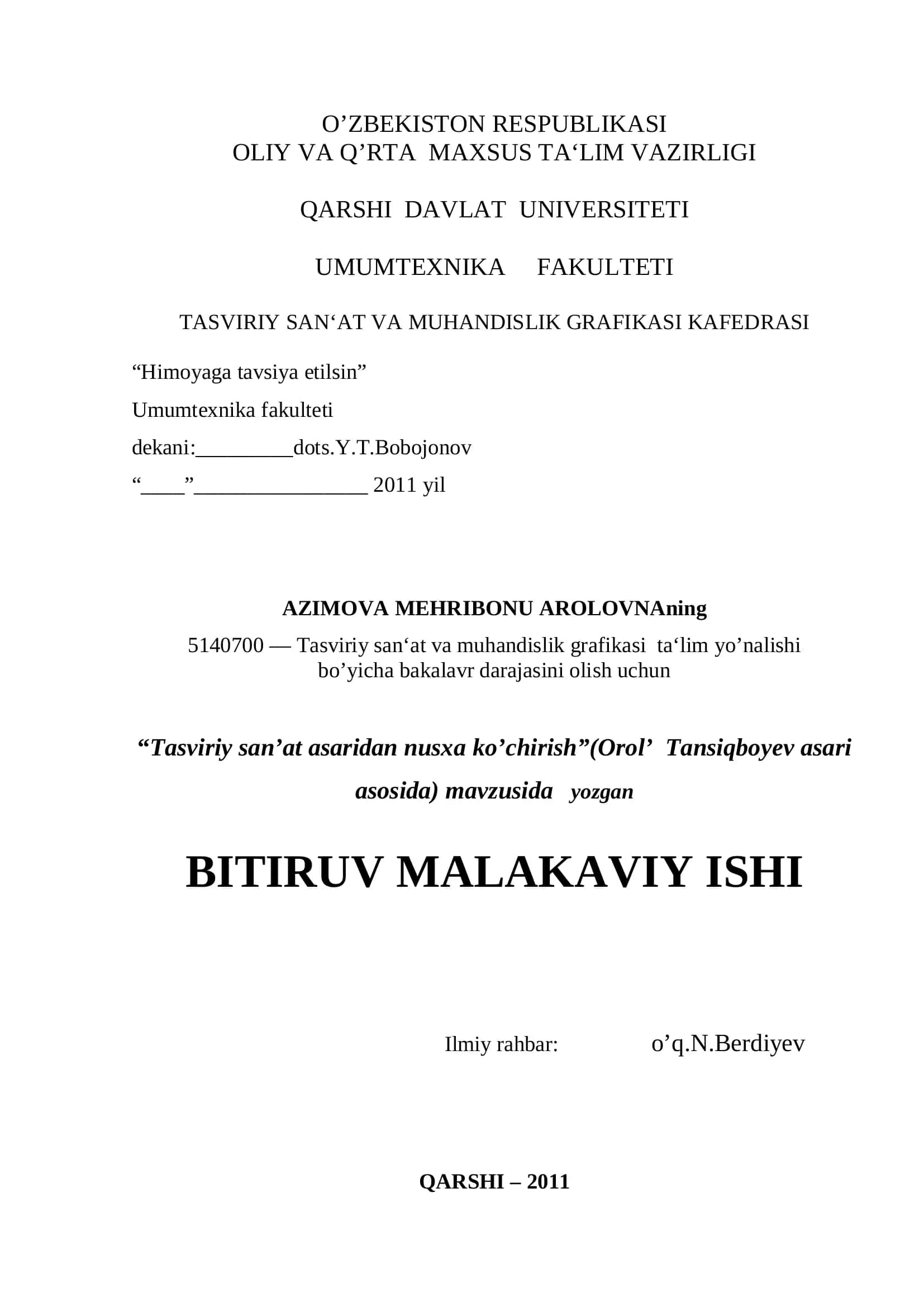 Tasviriy san‘at va muhandislik grafikasi ta‘lim yo’nalishi 1