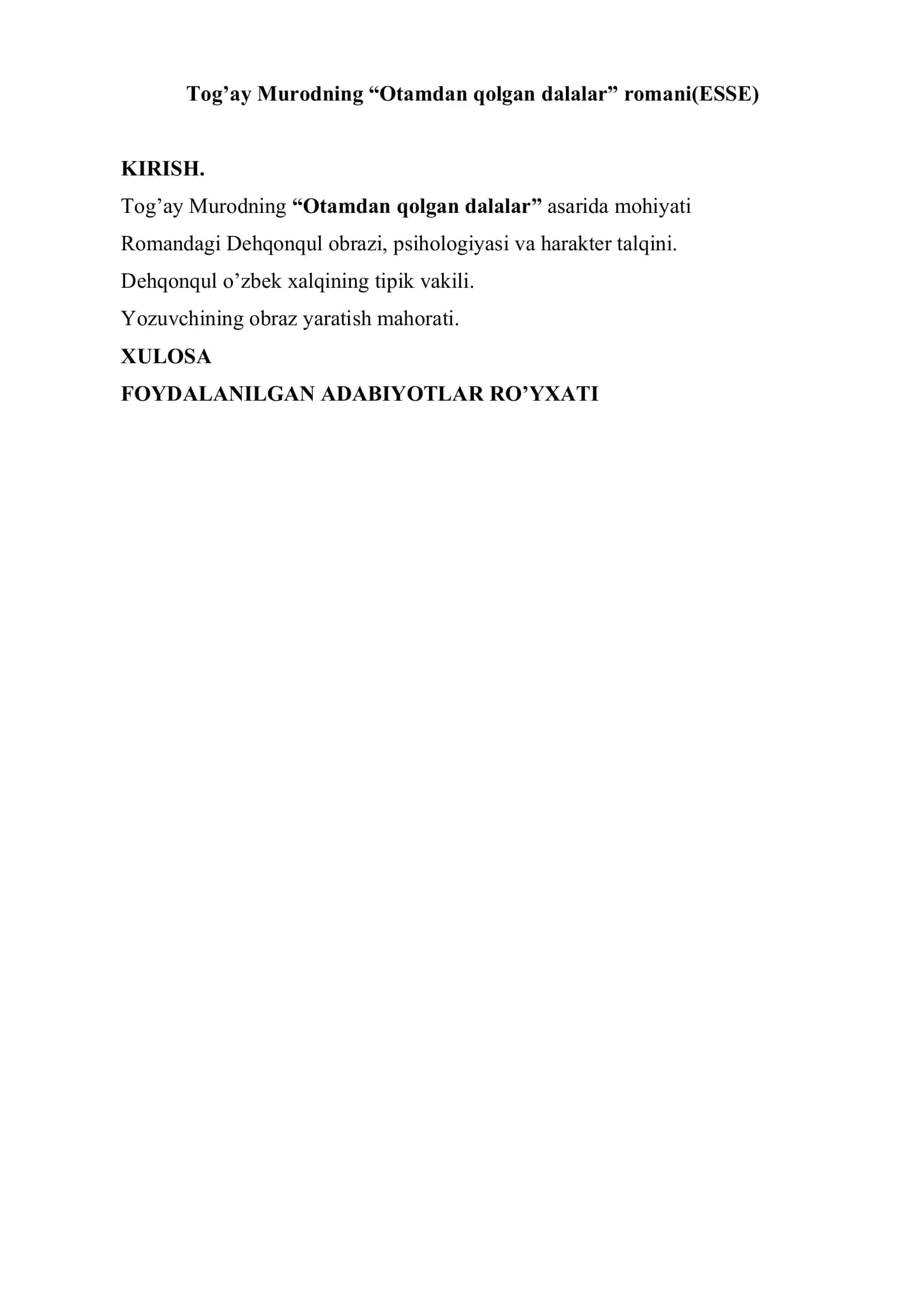 "Otamdan qolgan dalalar" romani(ESSE) 1