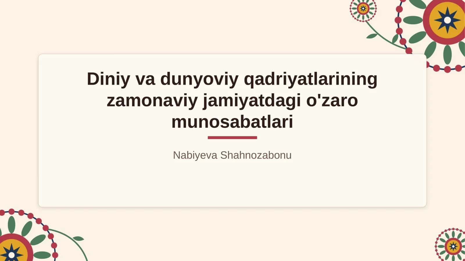 Diniy va dunyoviy qadriyatlarining zamonaviy jamiyatdagi o'zaro munosabatlari 1