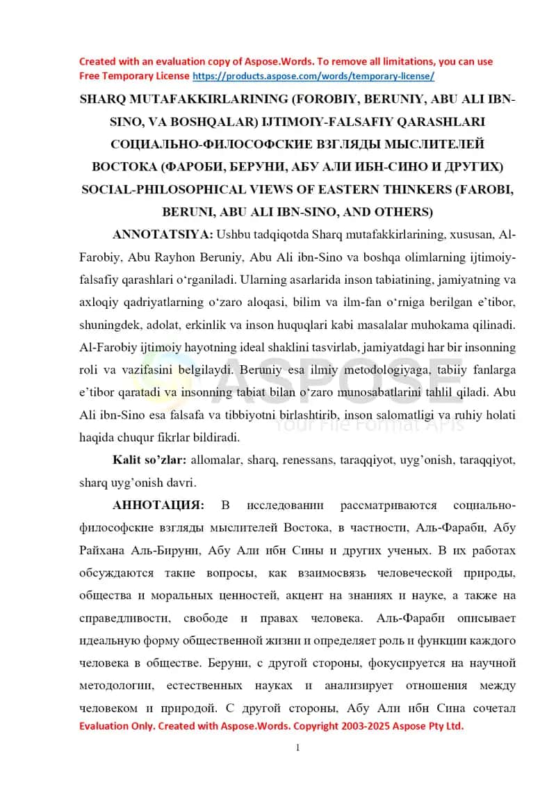 SHARQ MUTAFAKKIRLARINING IJTIMOIY-FALSAFIY QARASHLARI 1
