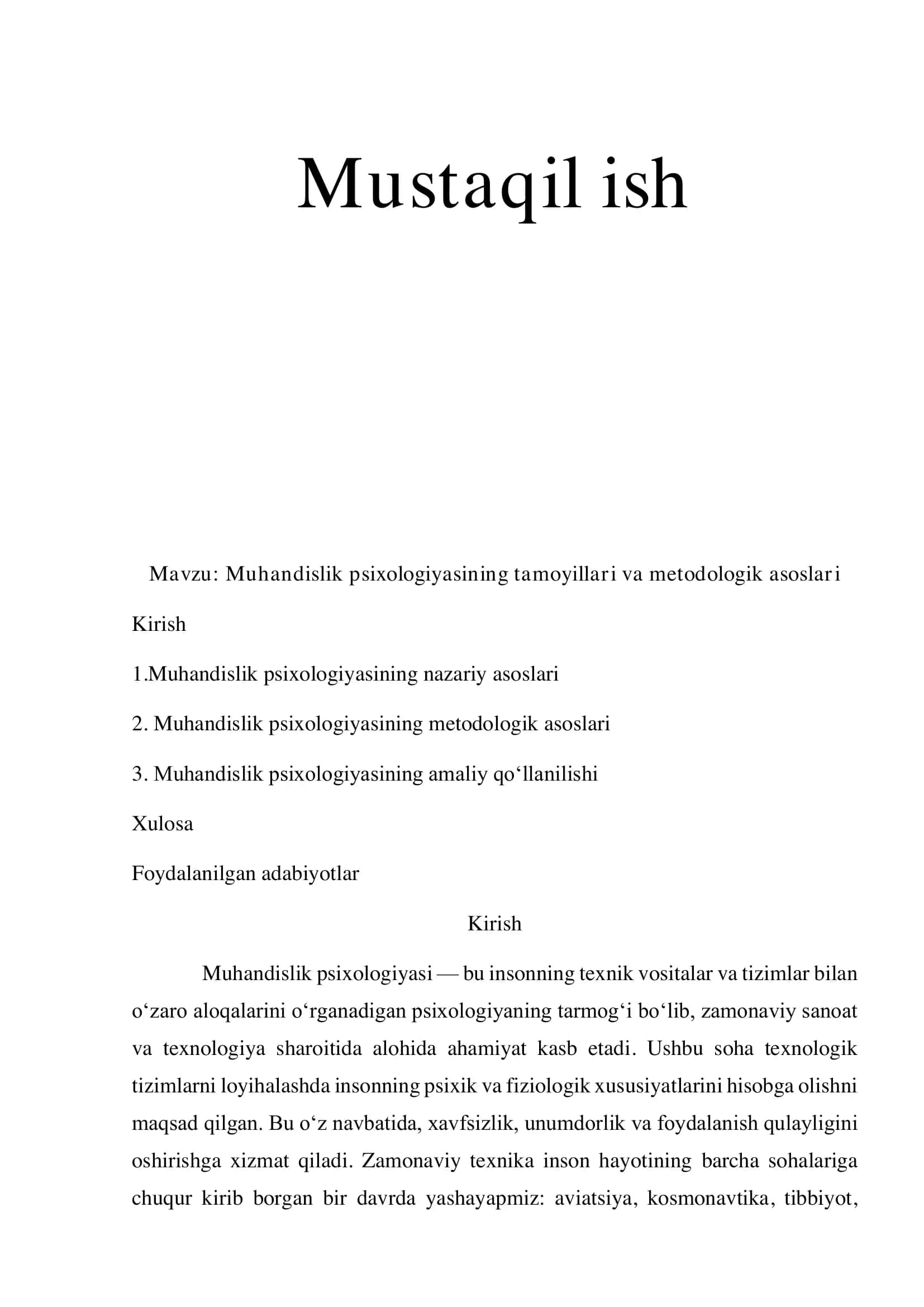 Muhandislik psixologiyasining tamoyillari va metodologik asoslari 1