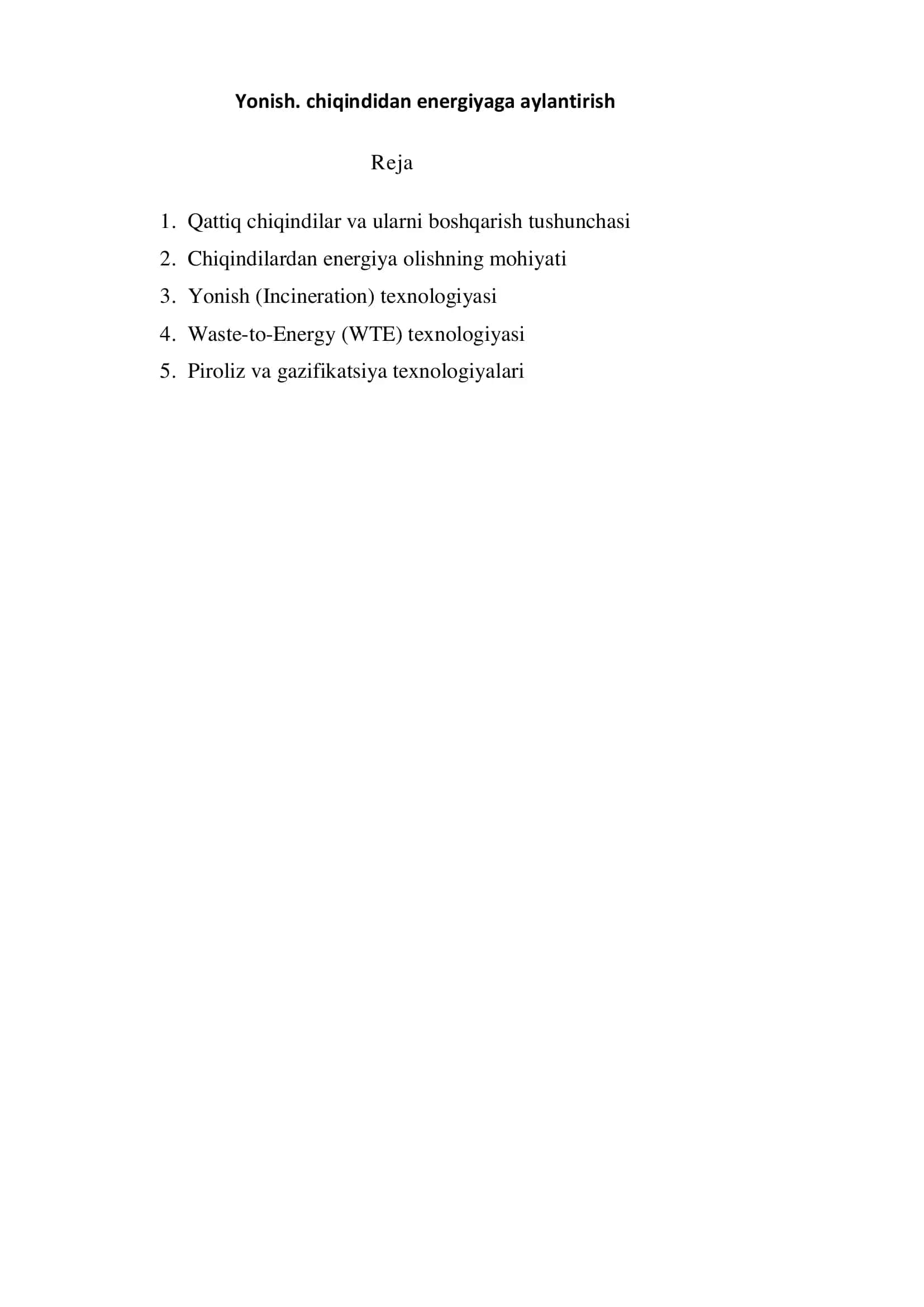 Qattiq chiqindilardan energiya olish 1