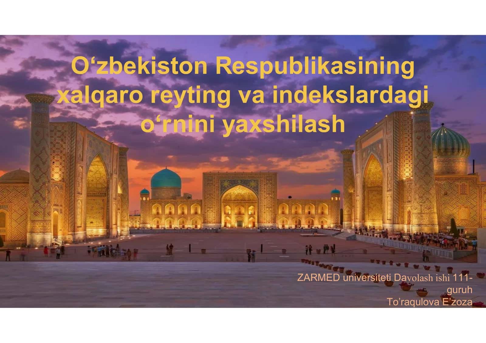 O’zbekiston Respublikasining xalqaro reyting va indekslardagi o’rnini yaxxshilash 1