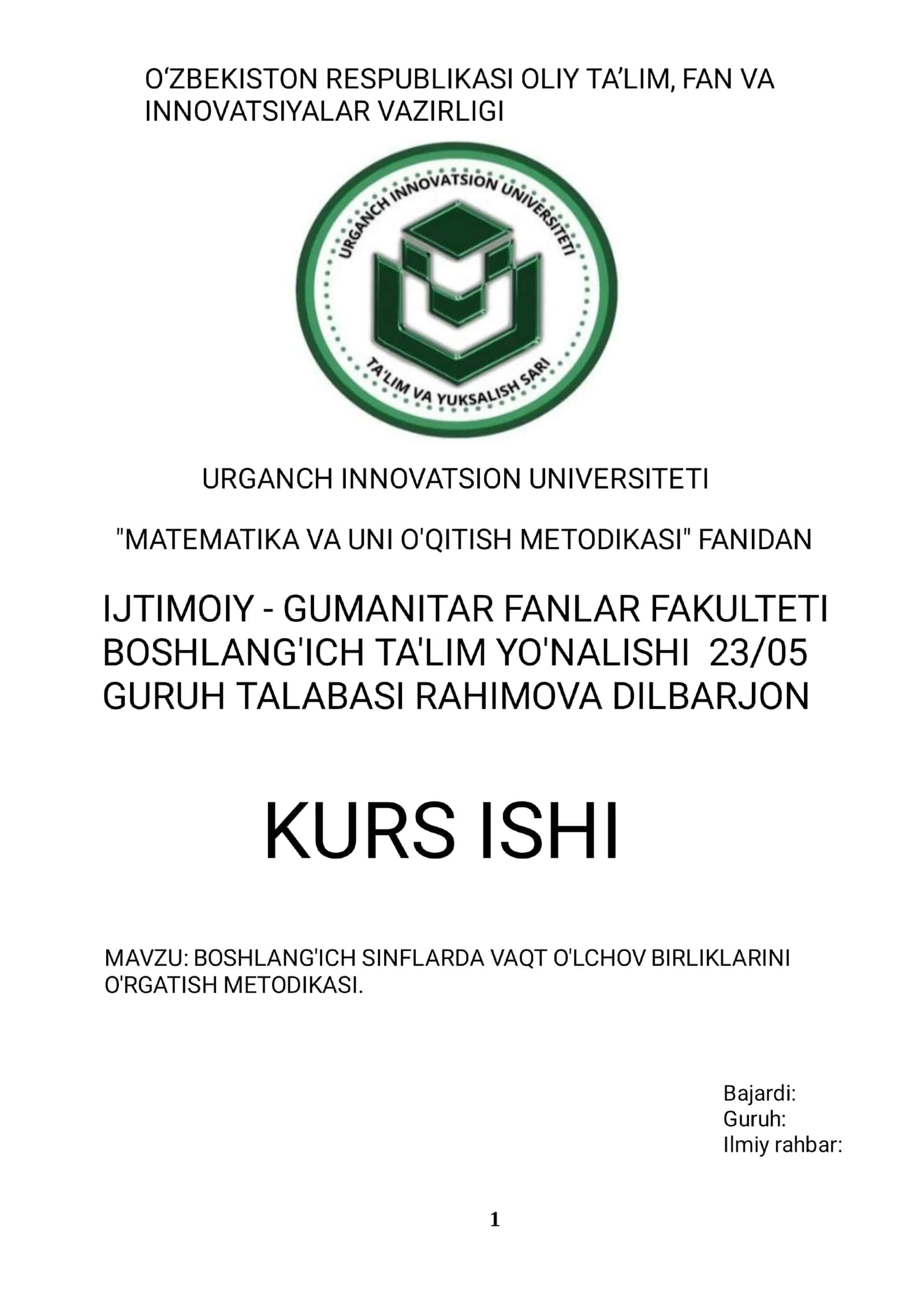 Vaqt o‘lchov birliklari tushunchasiga kirish 1