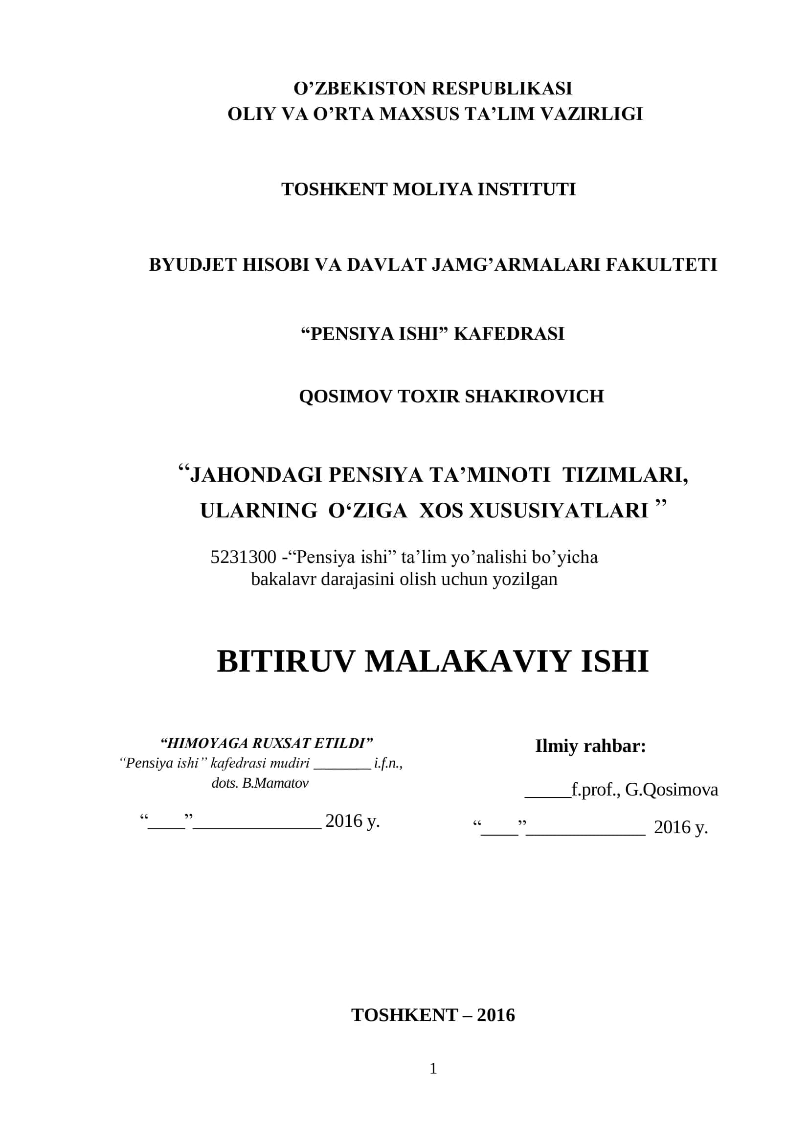JAHONDAGI PENSIYA TA’MINOTI TIZIMLARI 1