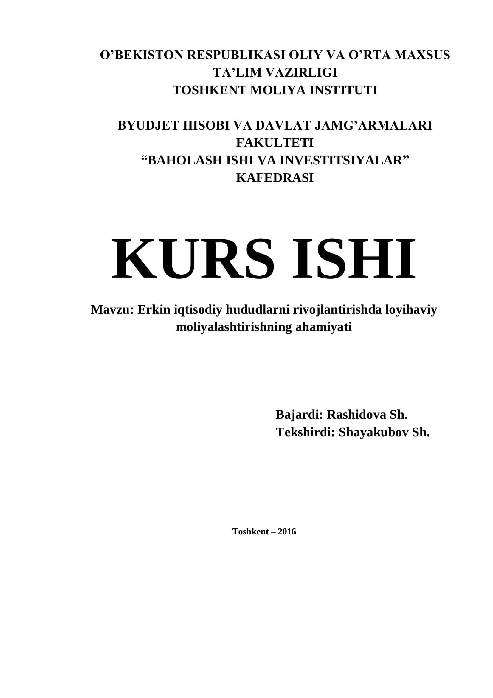 Erkin iqtisodiy hududlarni rivojlantirishda loyihaviy moliyalashtirishning ahamiyati 1