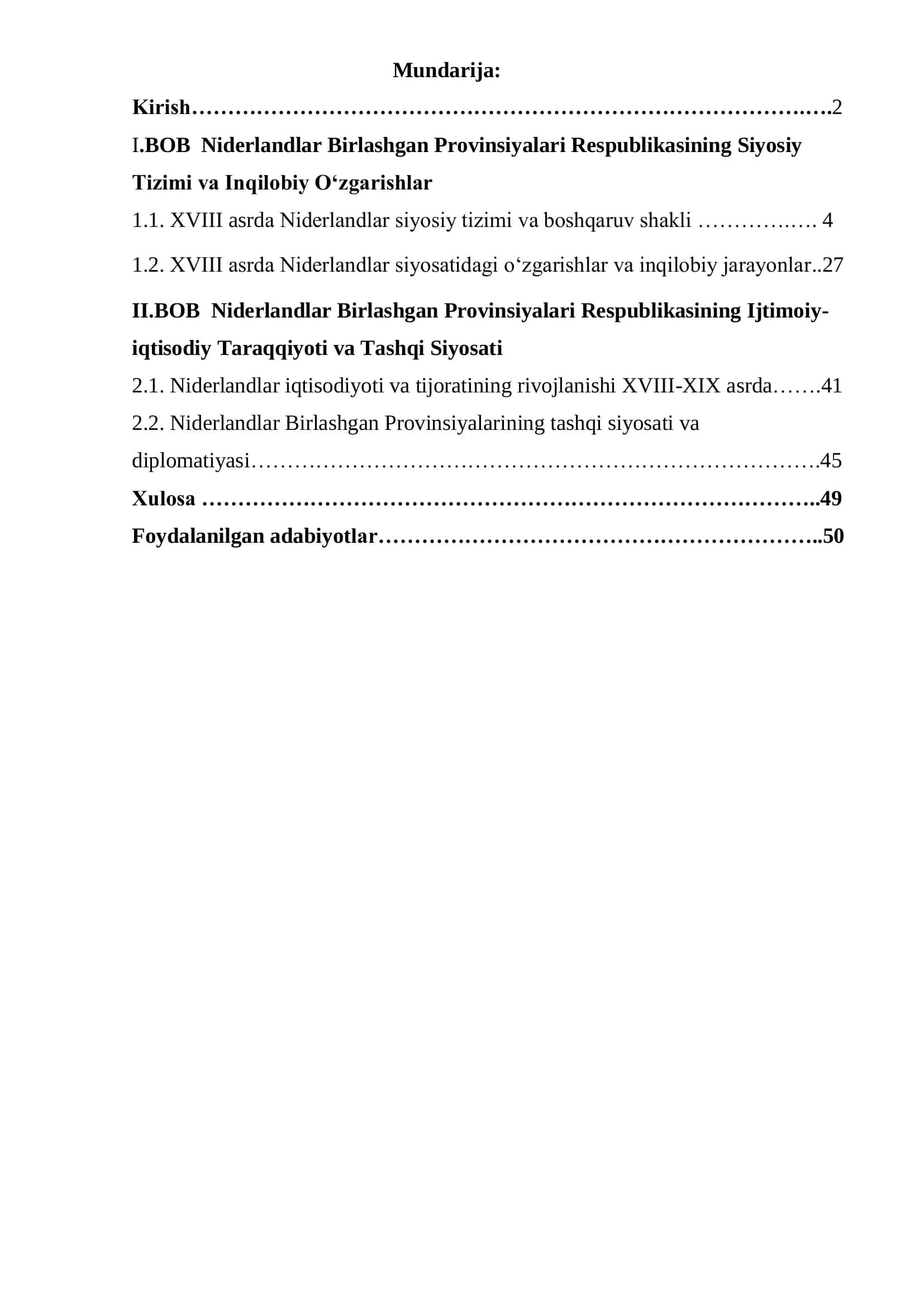 Niderlandlar Birlashgan Provinsiyalari Respublikasi Siyosiy va Iqtisodiy Jarayonlari 1