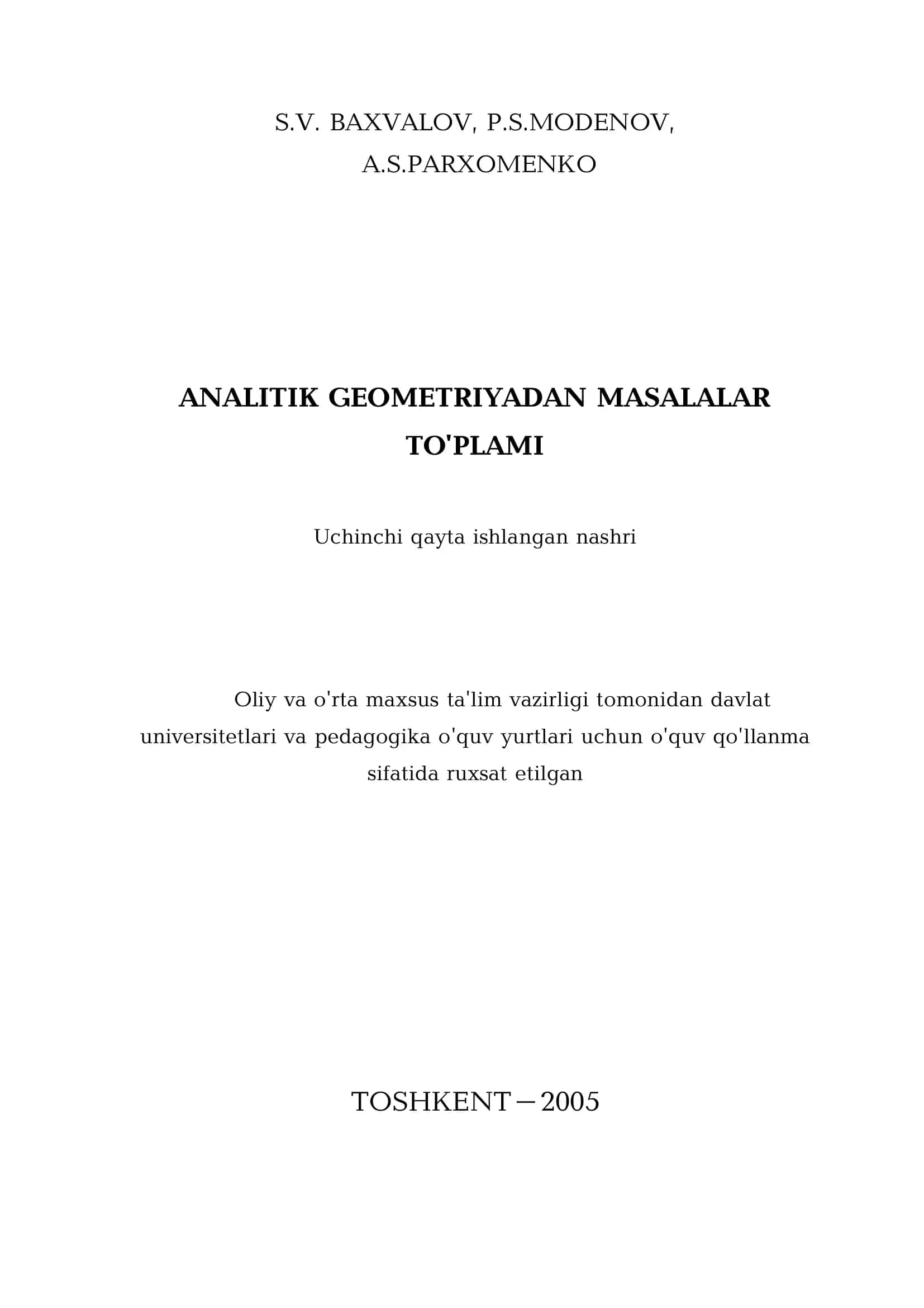 Analitik geometriyadan masalalar to'plami 1