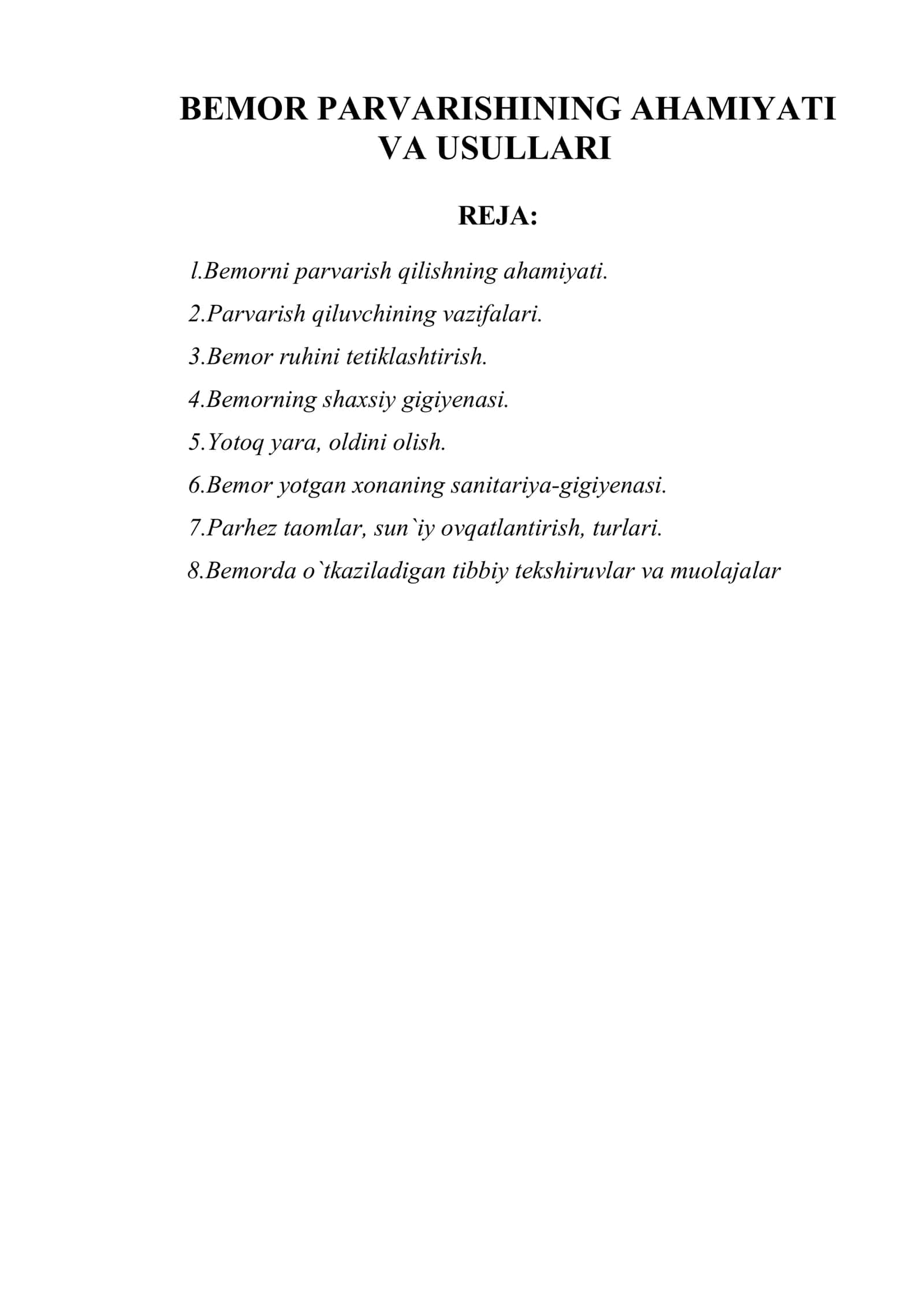 BEMOR PARVARISHINING AHAMIYATI VA USULLARI 1