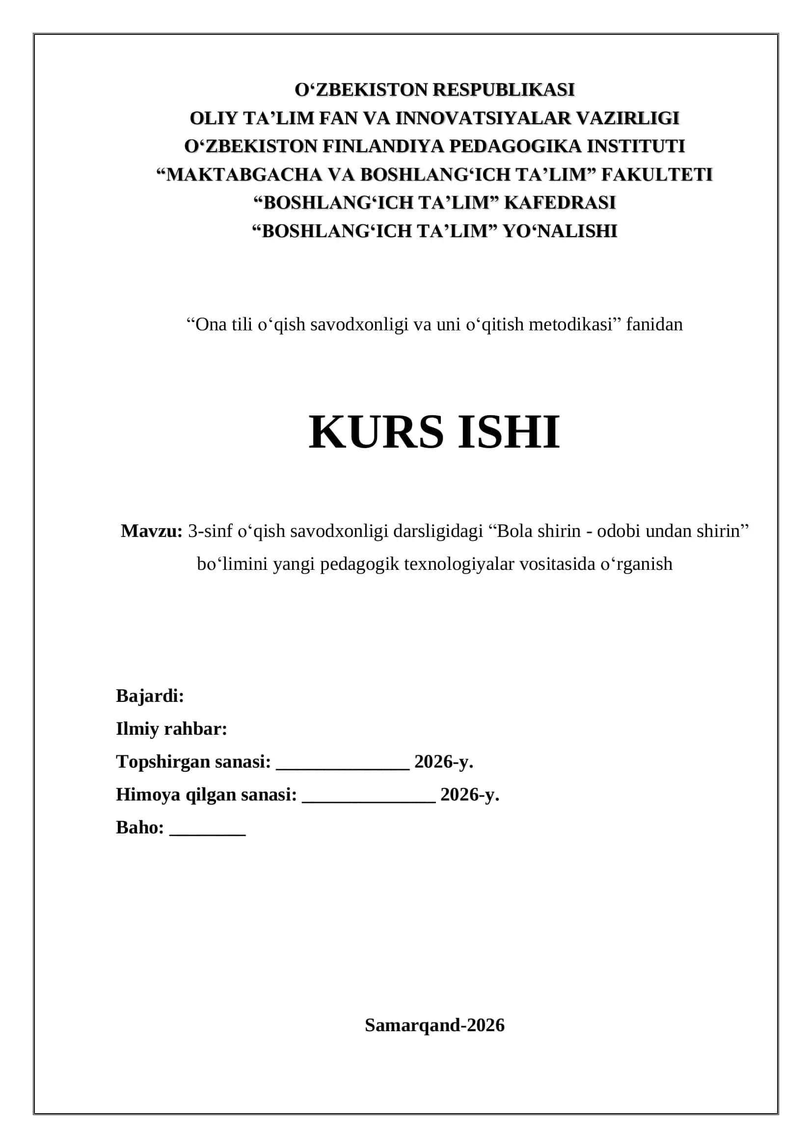 “Bola shirin - odobi undan shirin” 1