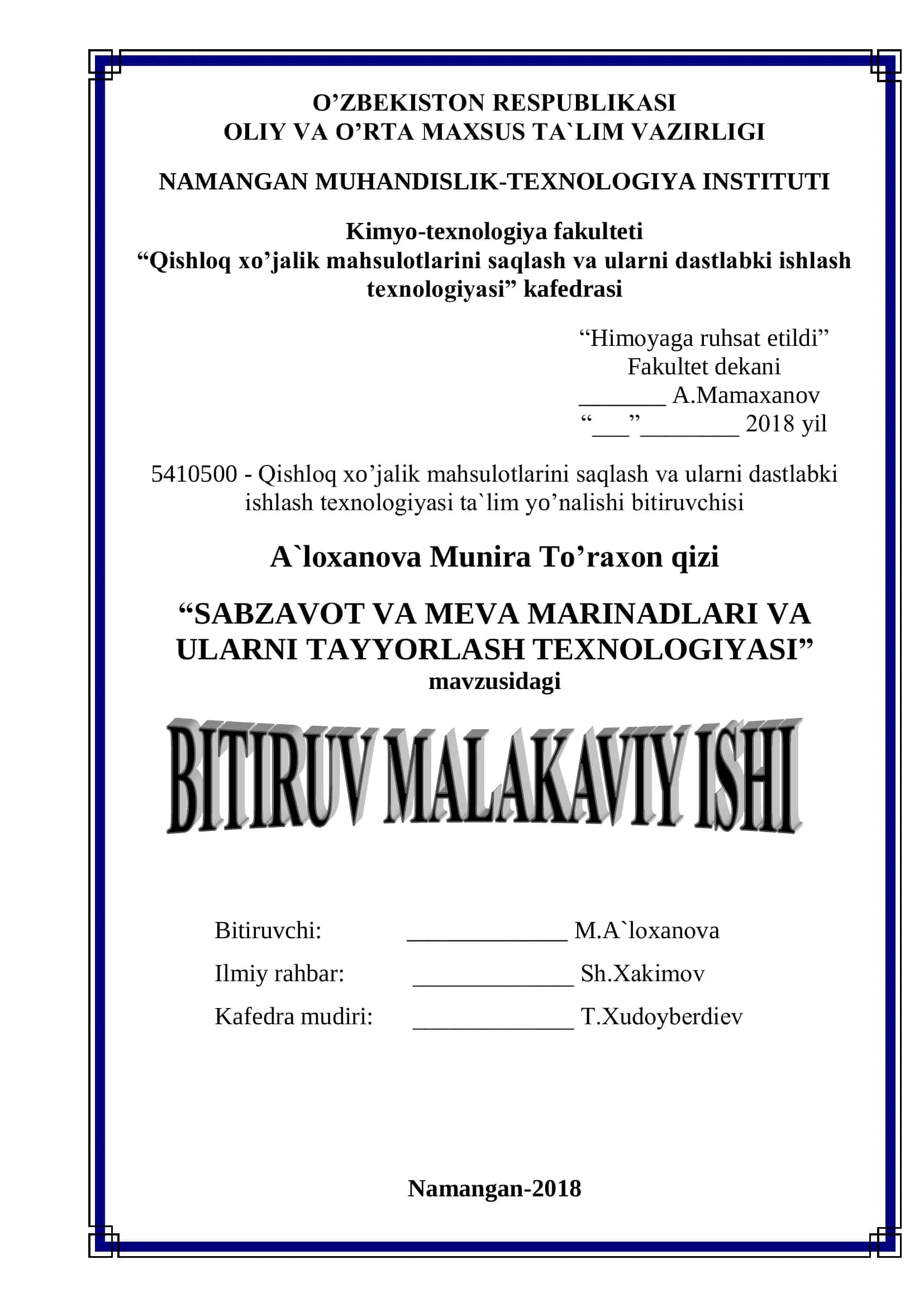 "SABZAVОT VA MEVA MARINADLARI VA ULARNI TAYYORLASH TEXNОLОGIYASI" 1