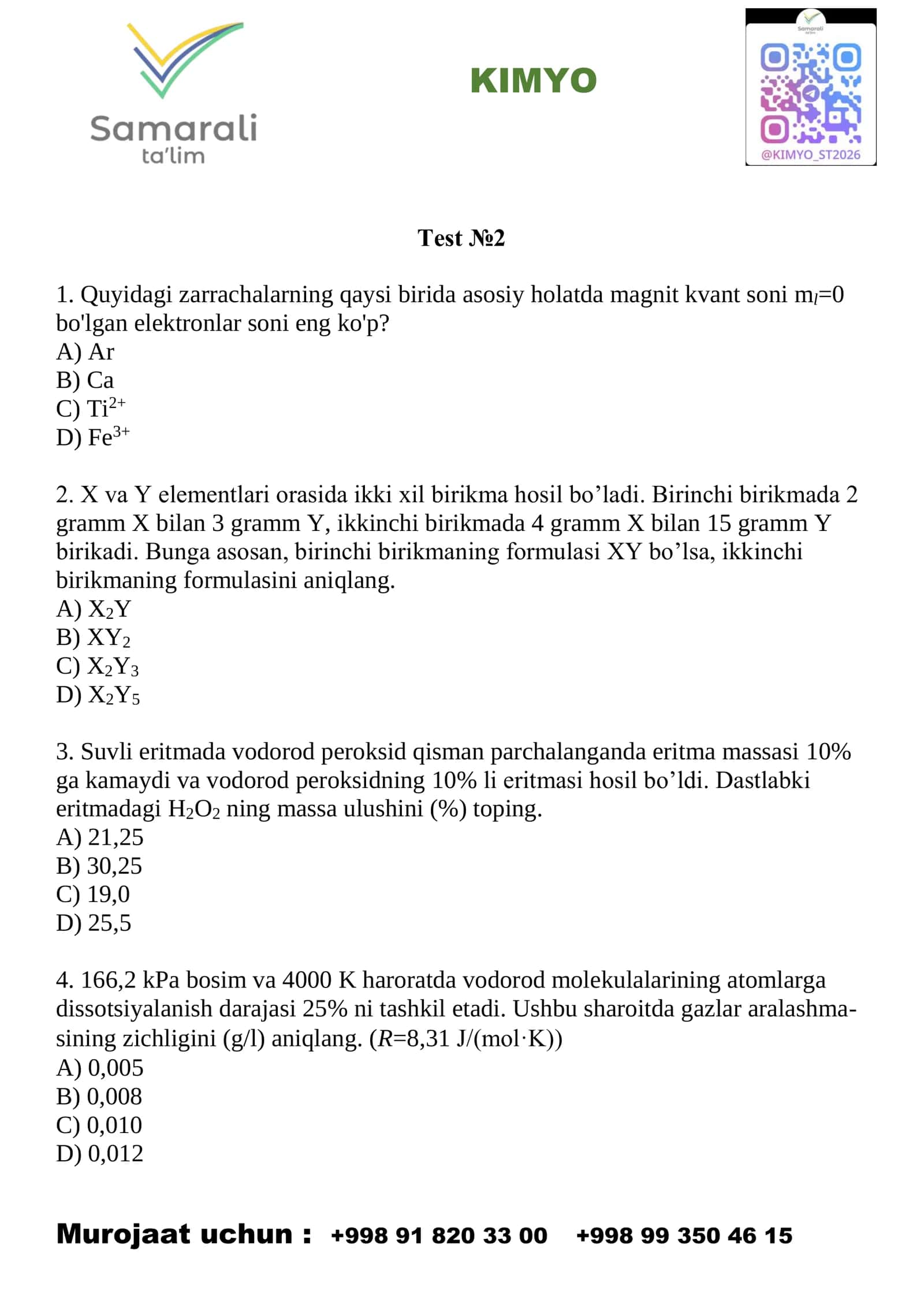KIMYOdan Milliy sertifikatga tayyorlanuvchilar uchun MAXSUS qo'llanma 1