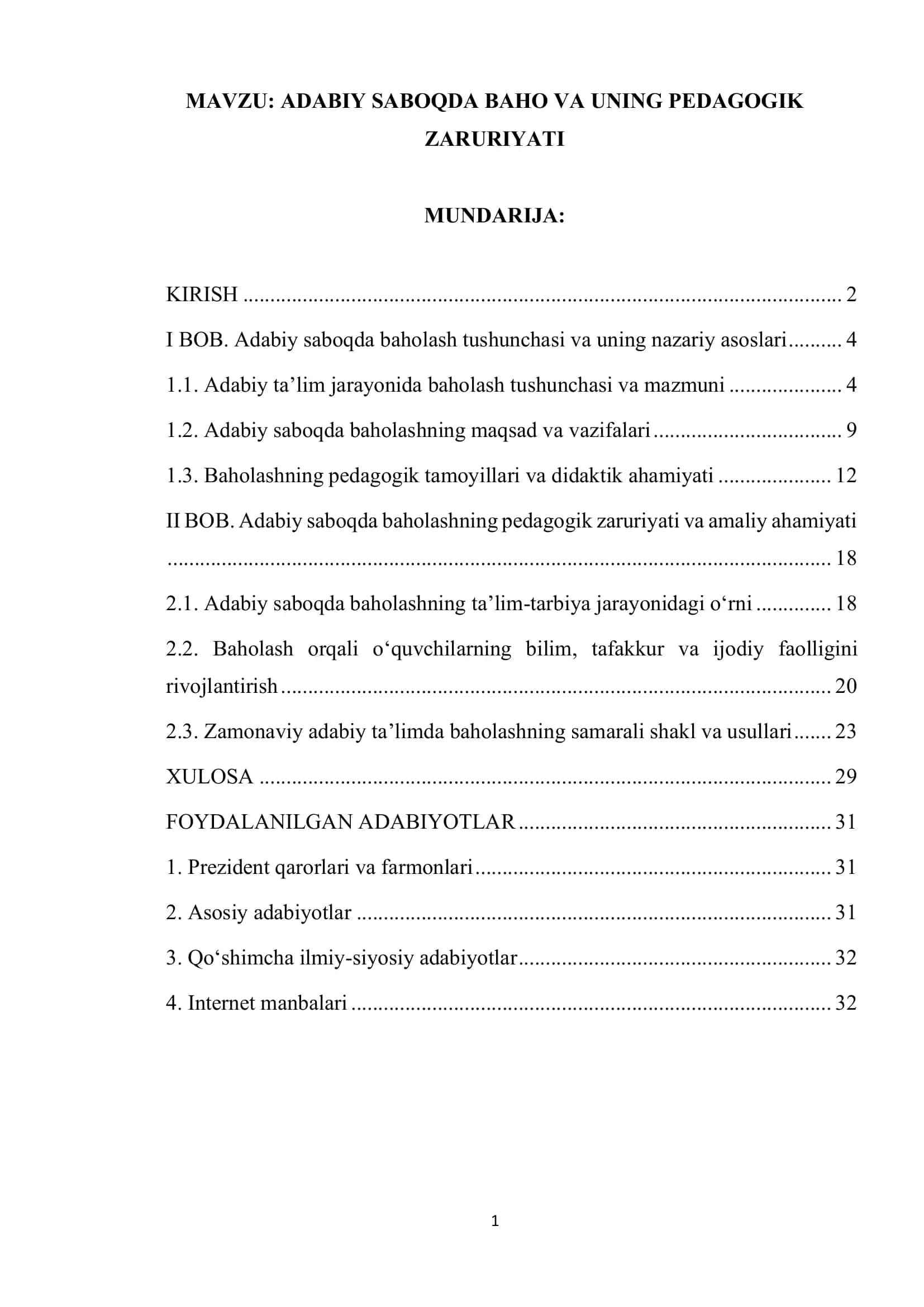 ADABIY SABOQDA BAHO VA UNING PEDAGOGIK ZARURIYATI 1