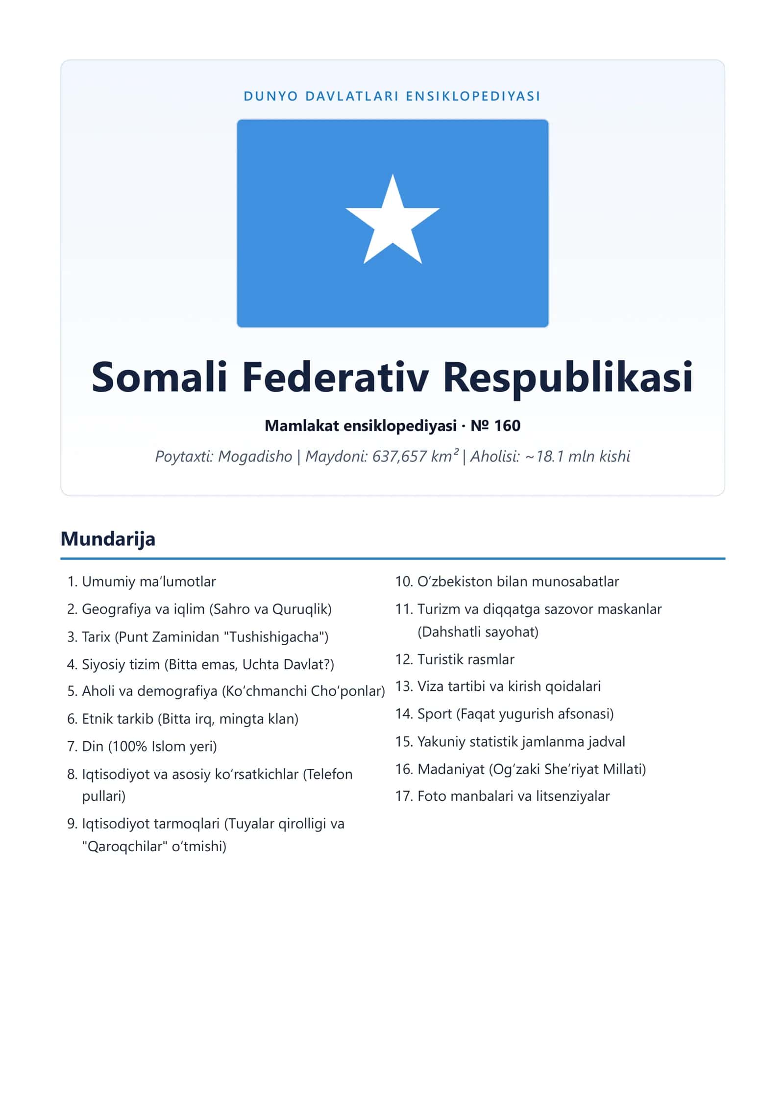 Somali Federativ Respublikasi Mamlakat Ensiklopediyasi 1