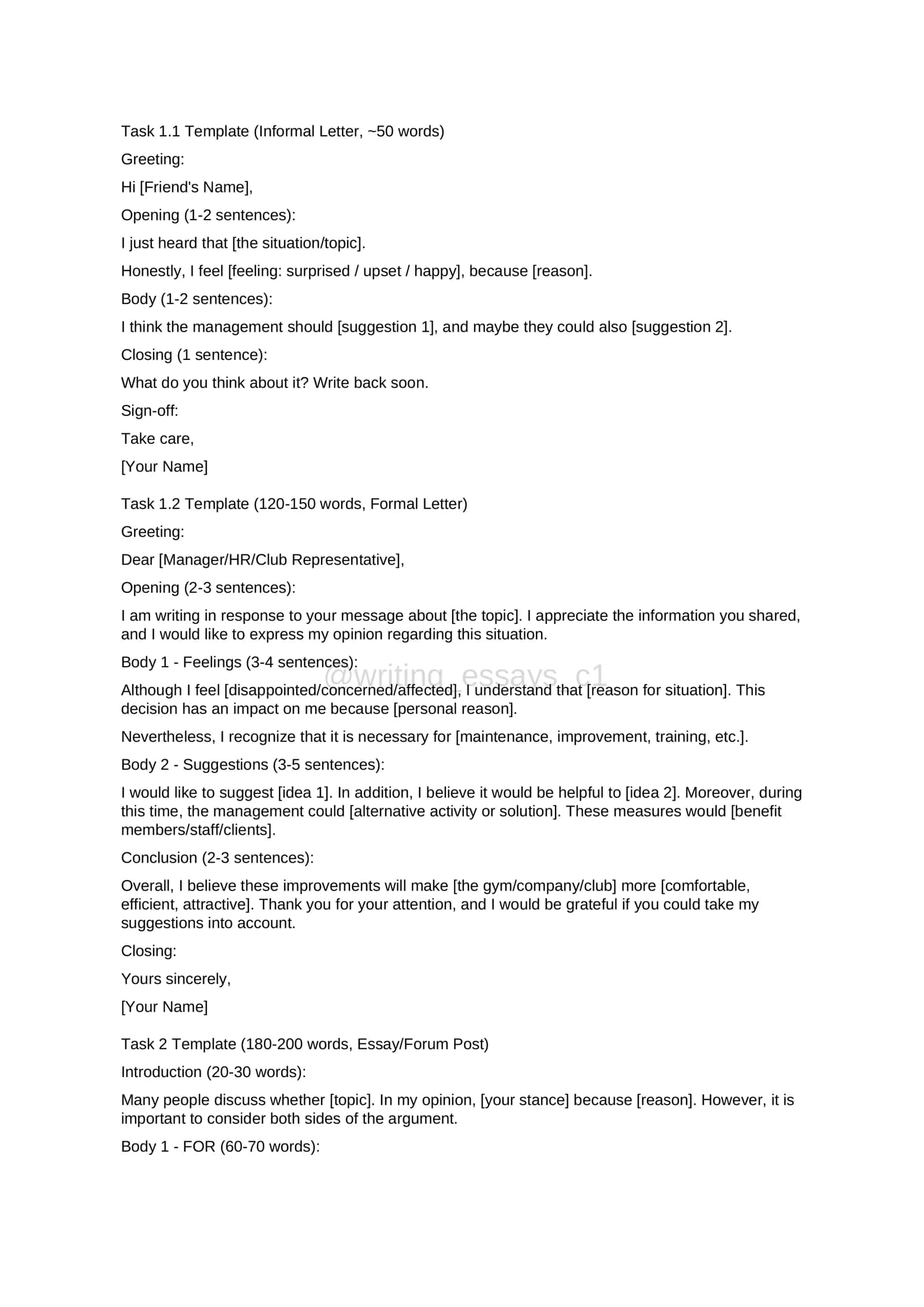 Task 1.1 Template (Informal Letter, ~50 words) 1