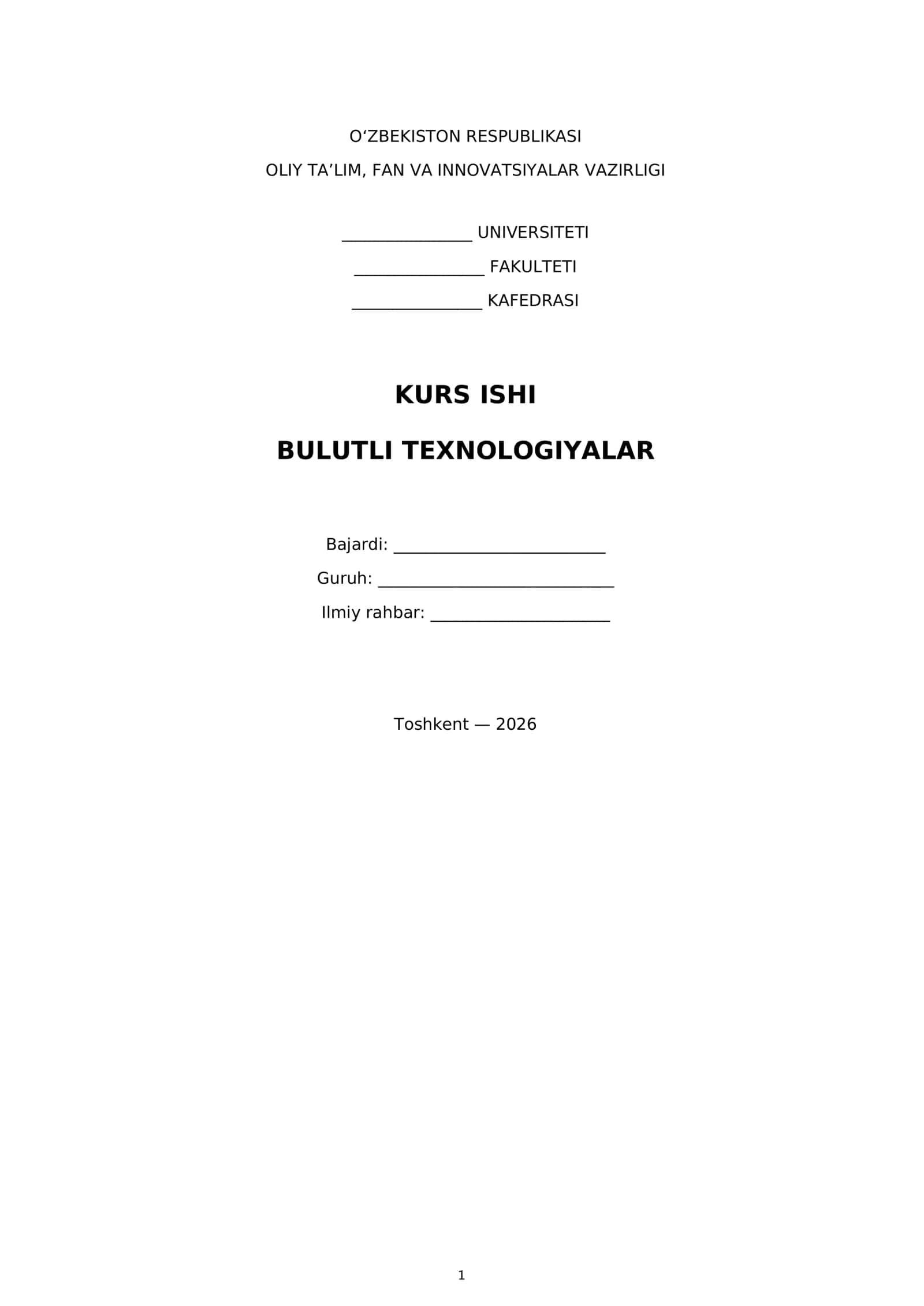 KURS ISHI BULUTLI TEXNOLOGIYALAR 1