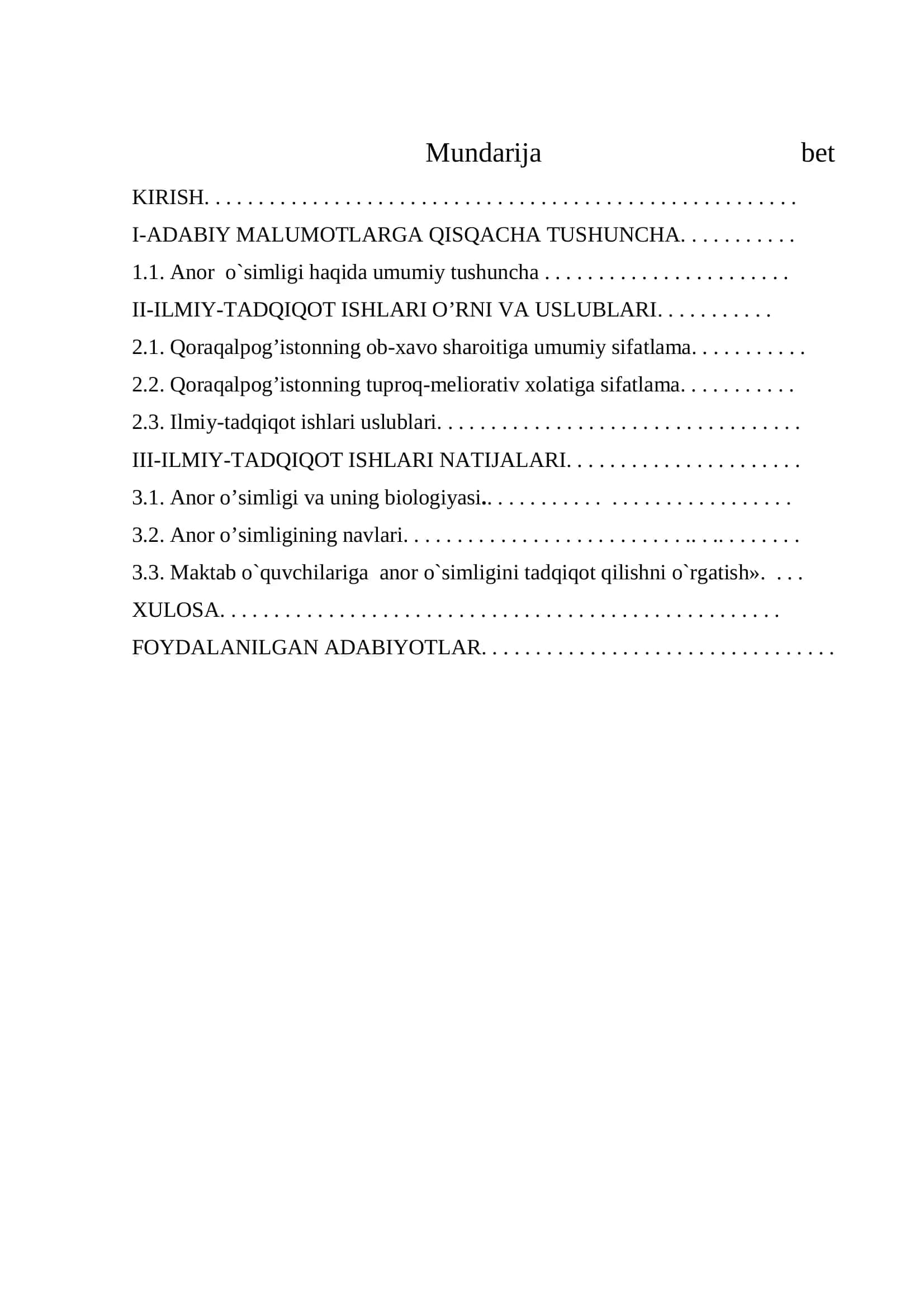 Anor o'somligining biologiyasi kurs ishi 1