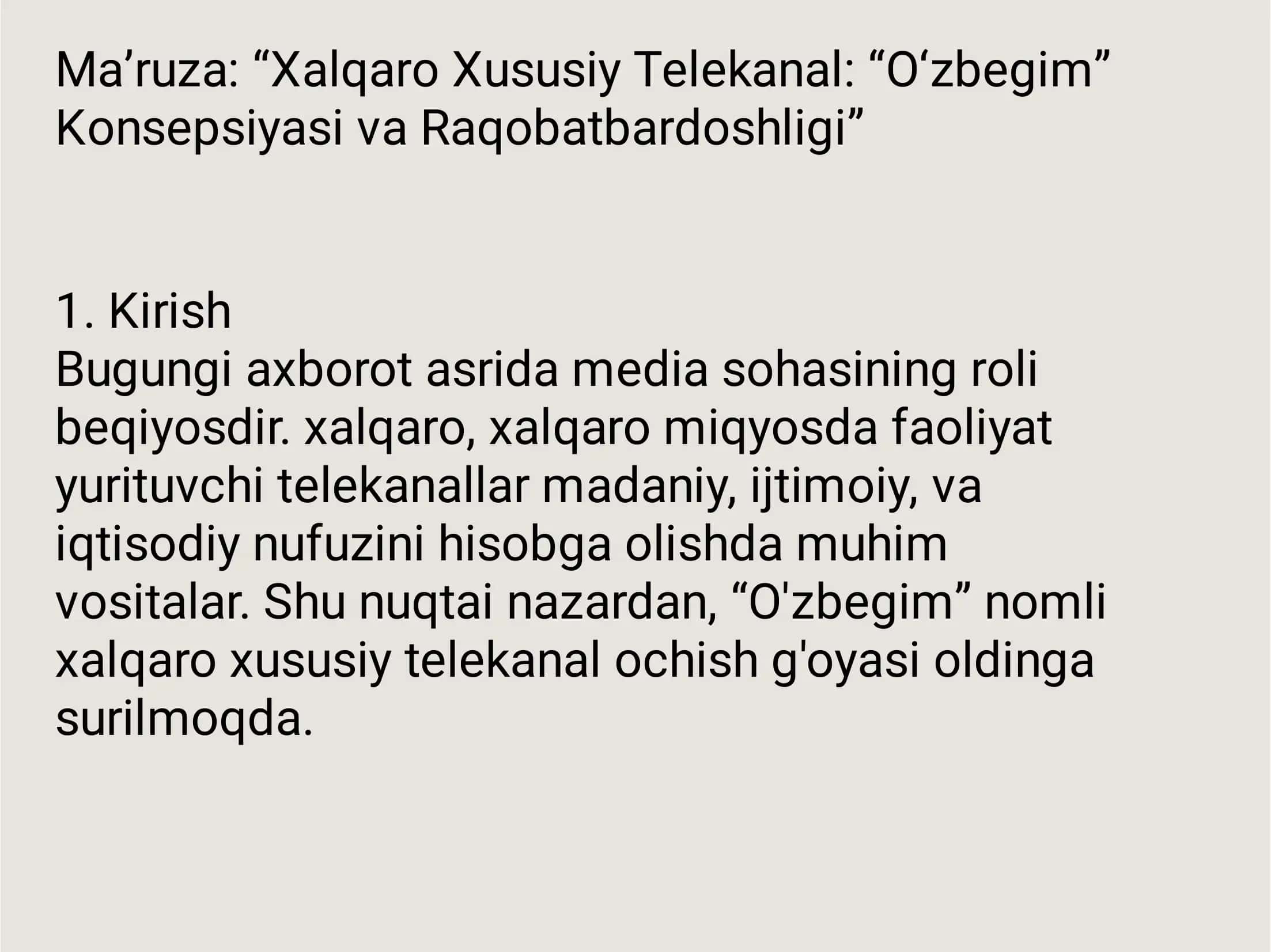 O'zbegim 1
