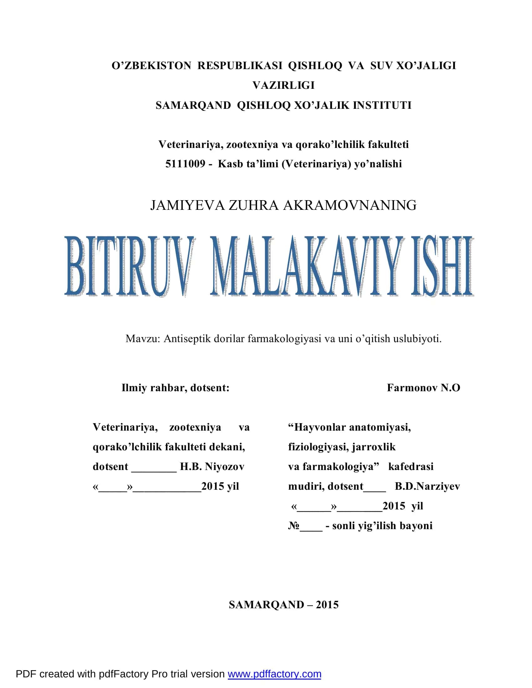Antiseptik dorilar farmakologiyasi va uni o’qitish uslubiyoti 1