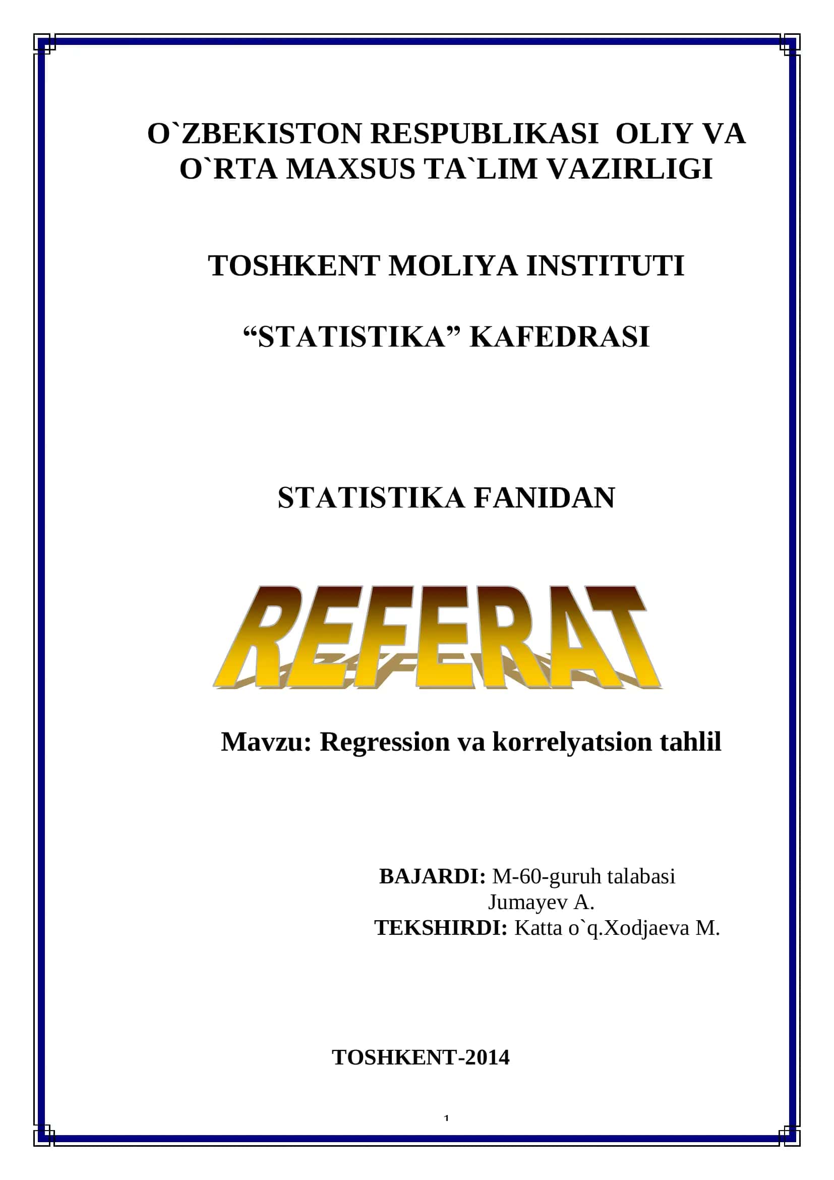 REGRESSION VA KORRELYATSION TAHLIL 1