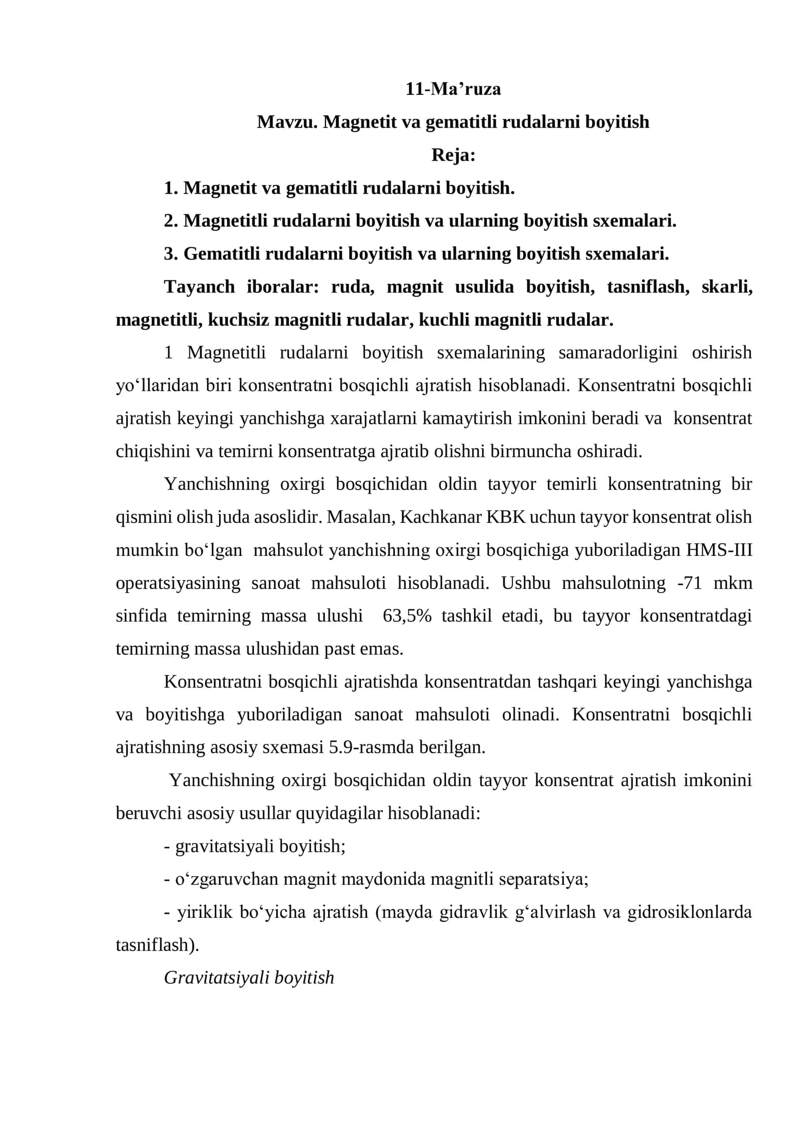 Magnetit va gematitli rudalarni boyitish 1