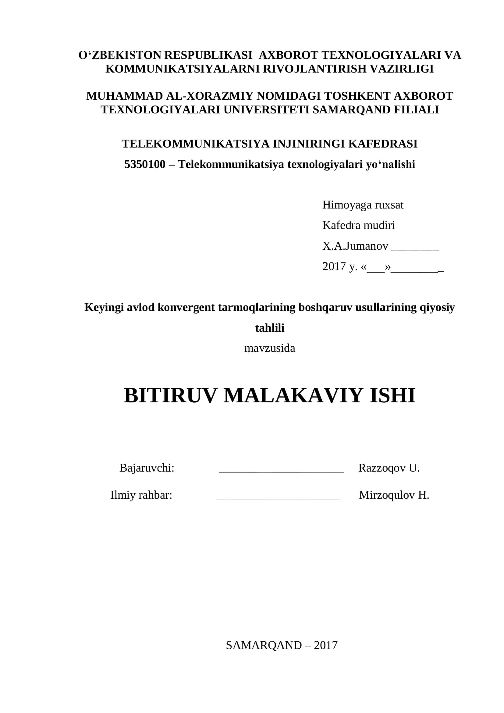 Keyingi avlod konvergent tarmoqlarining boshqaruv usullarining qiyosiy tahlili 1