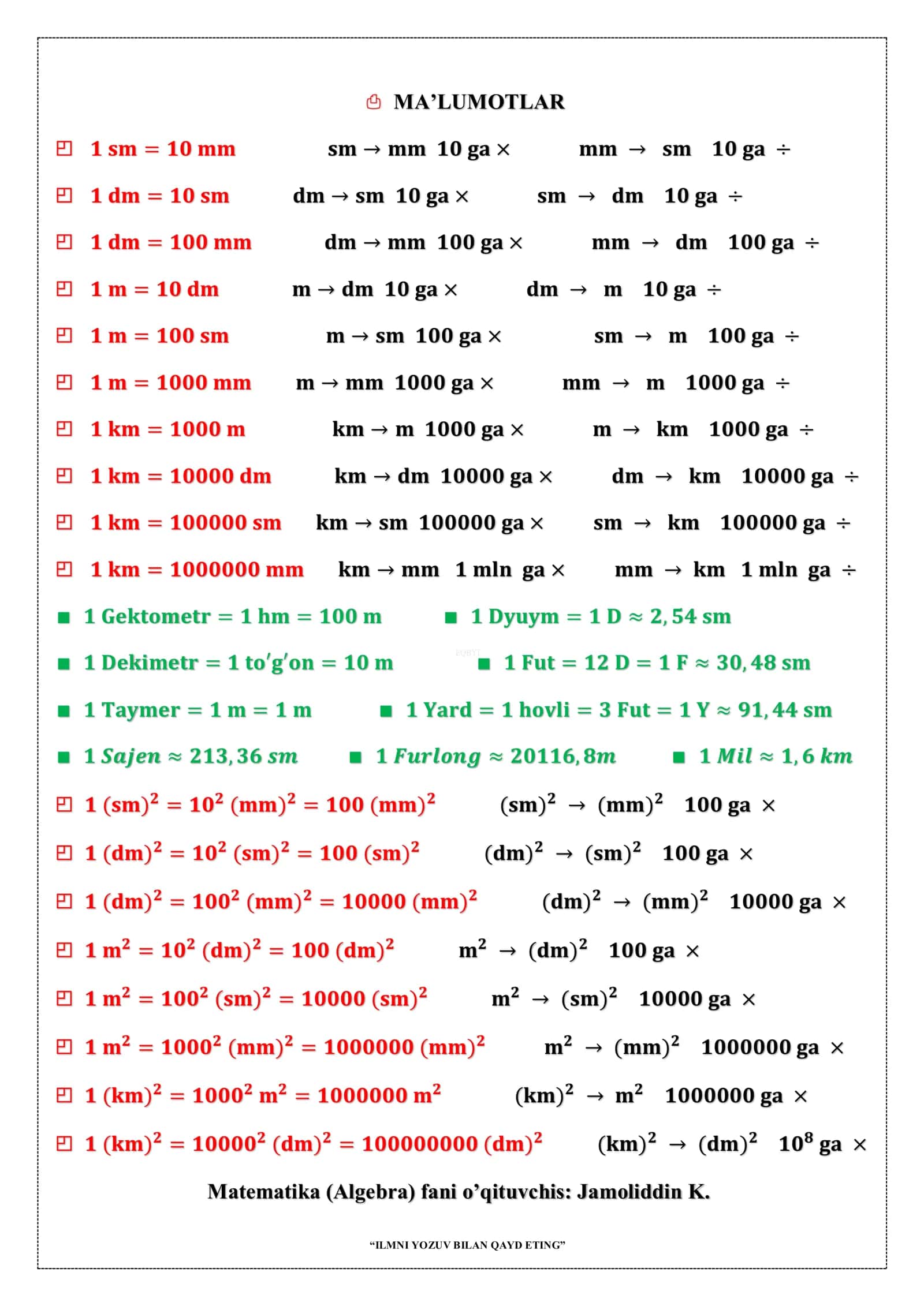 ILMNI YOZUV BILAN QAYD ETING matematika 1