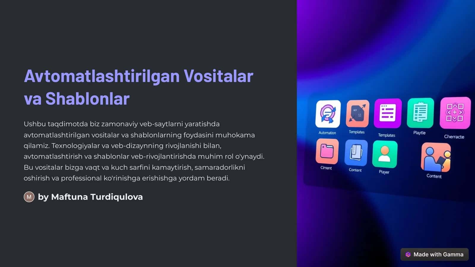 Avtomatlashtirilgan Vositalar va Shablonlar 1
