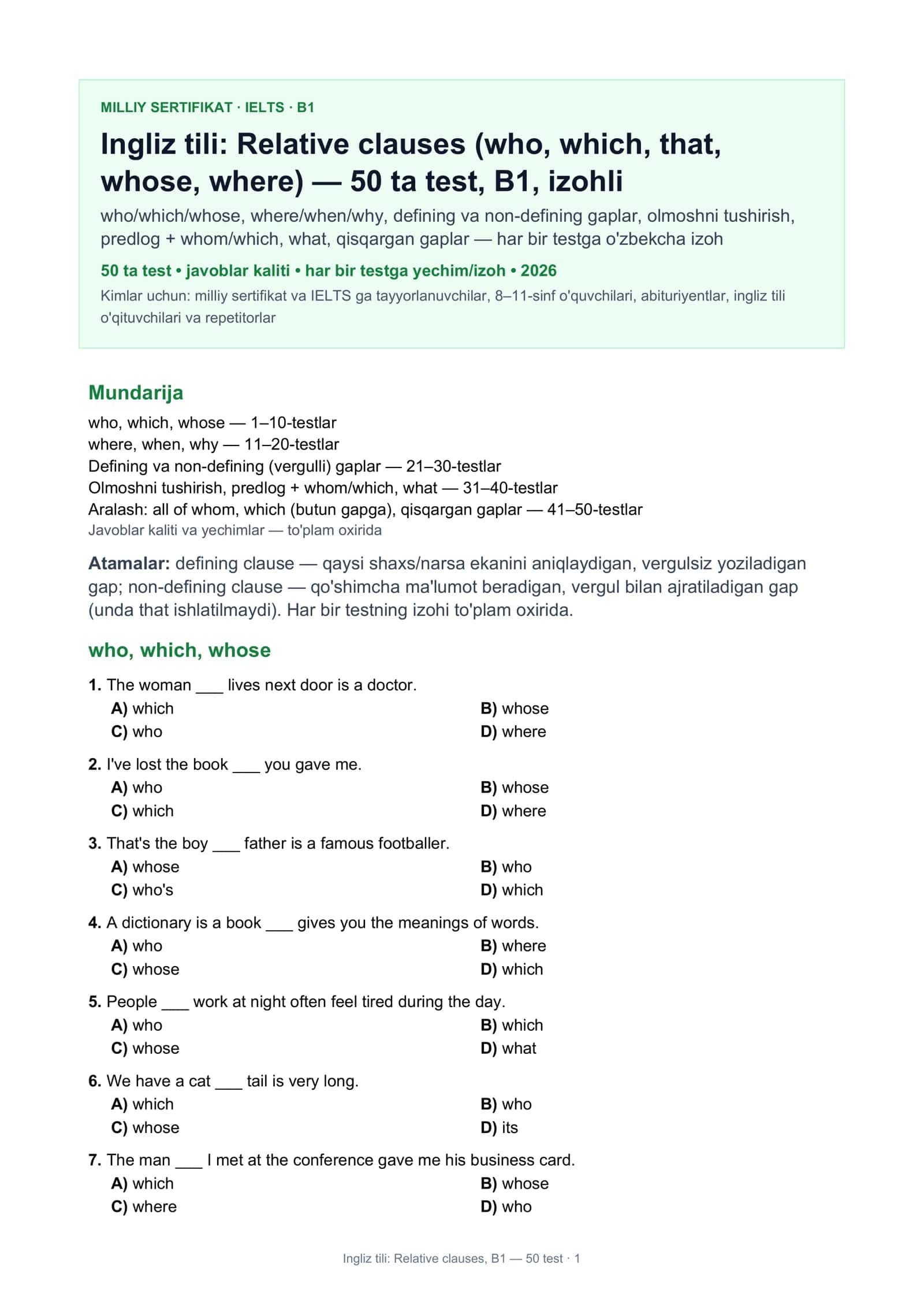 Ingliz tili: Relative clauses 1