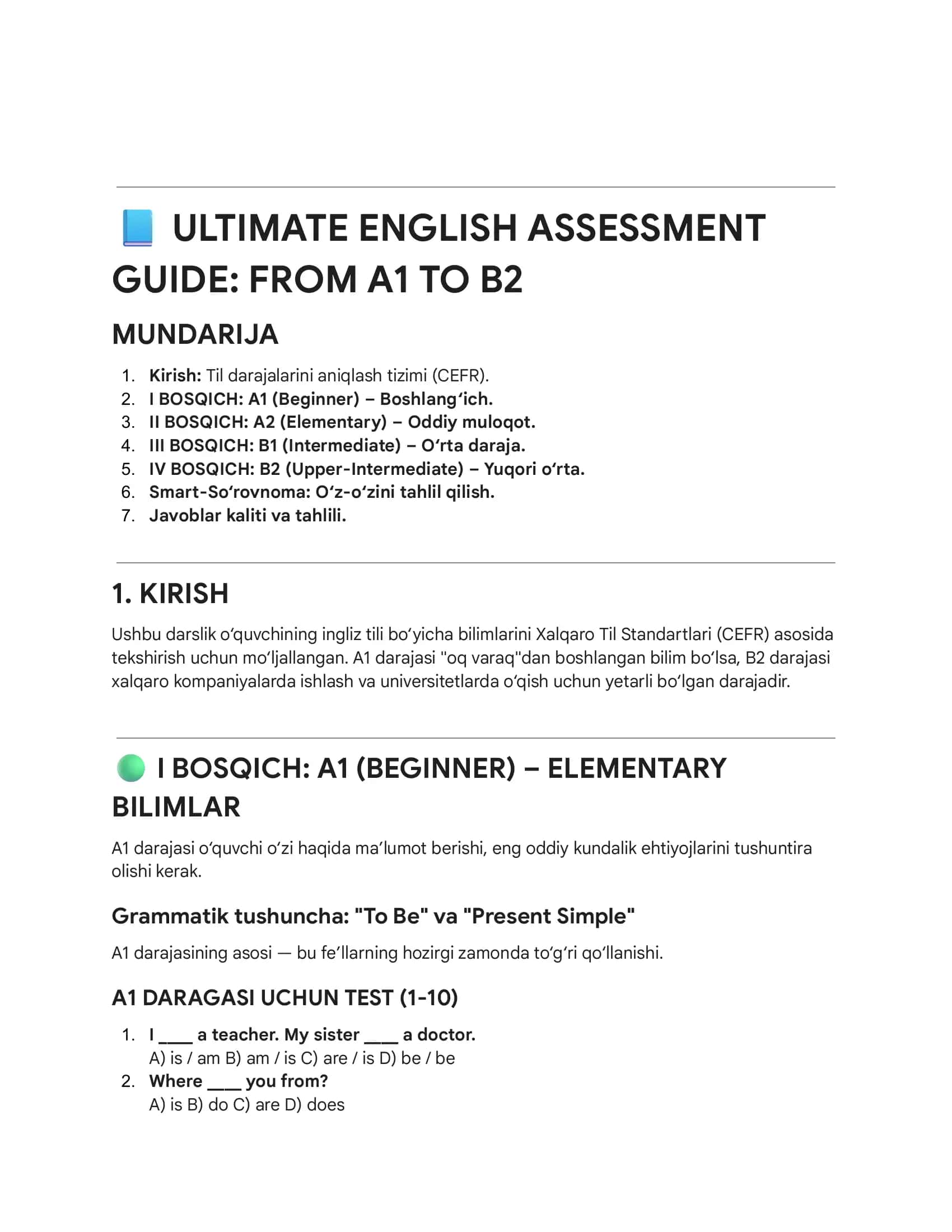 ULTIMATE ENGLISH ASSESSMENT GUIDE: FROM A1 TO B2 1