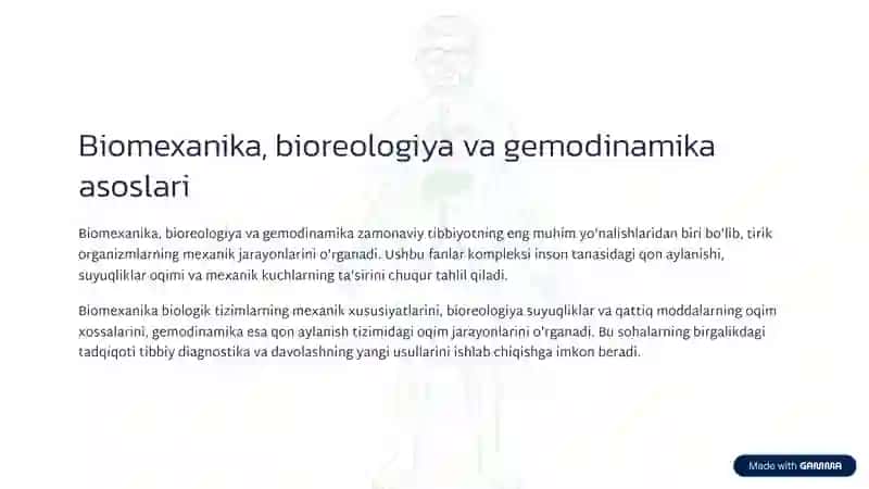 Biomexanika,bioreologiya va gemodinamika asoslari