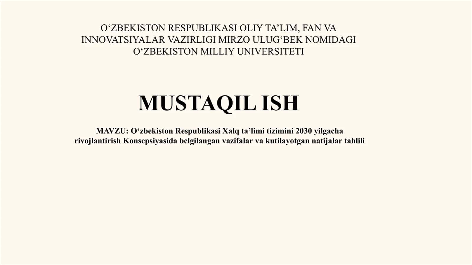 Oʻzbekiston Respublikasi Xalq taʼlimi tizimini 2030 yilgacha rivojlantirish Konsepsiyasida belgilangan vazifalar va kutilayotgan natijalar tahlili 1