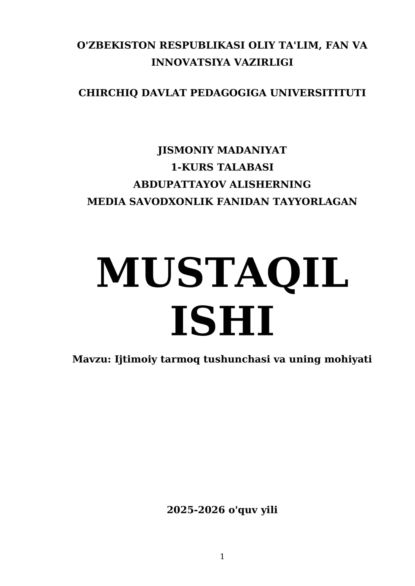 Media Savodxonlik Fanidan Tayyorlagan Mustaqil Ishi 1