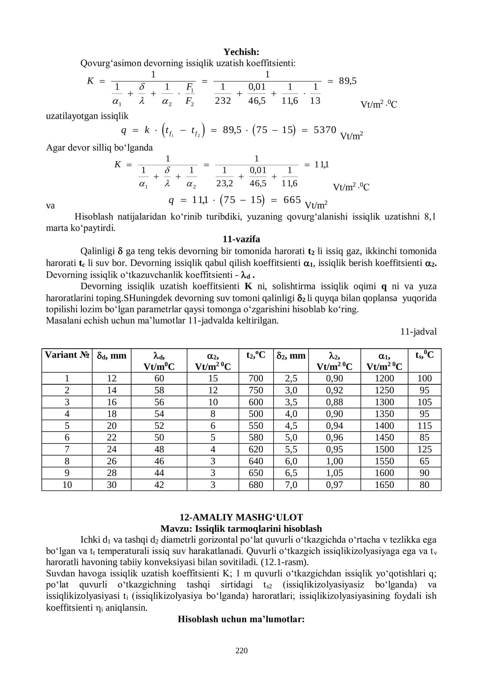 Issiqlik tarmoqlarini hisoblash 1