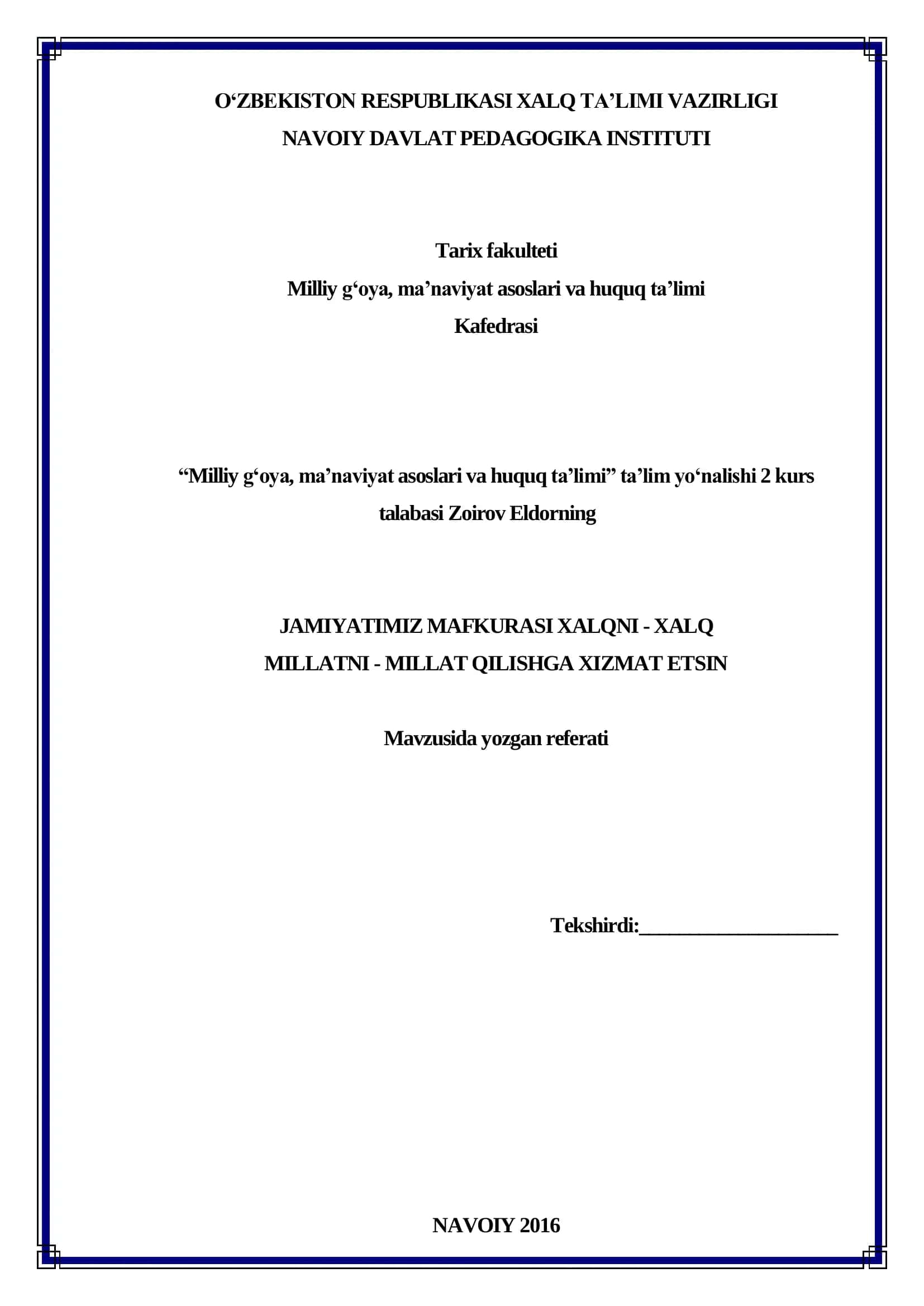 Mavzusida yozgan referati 1